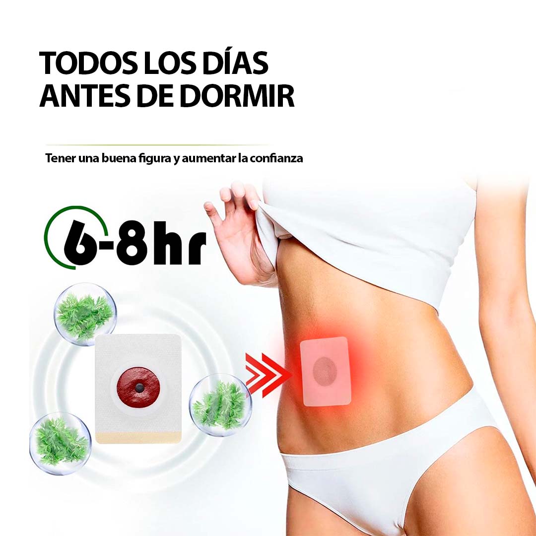 Parches adelgazantes transdérmicos para abdomen, queman grasa y reducen hinchazón, uso nocturno 6-8 horas.