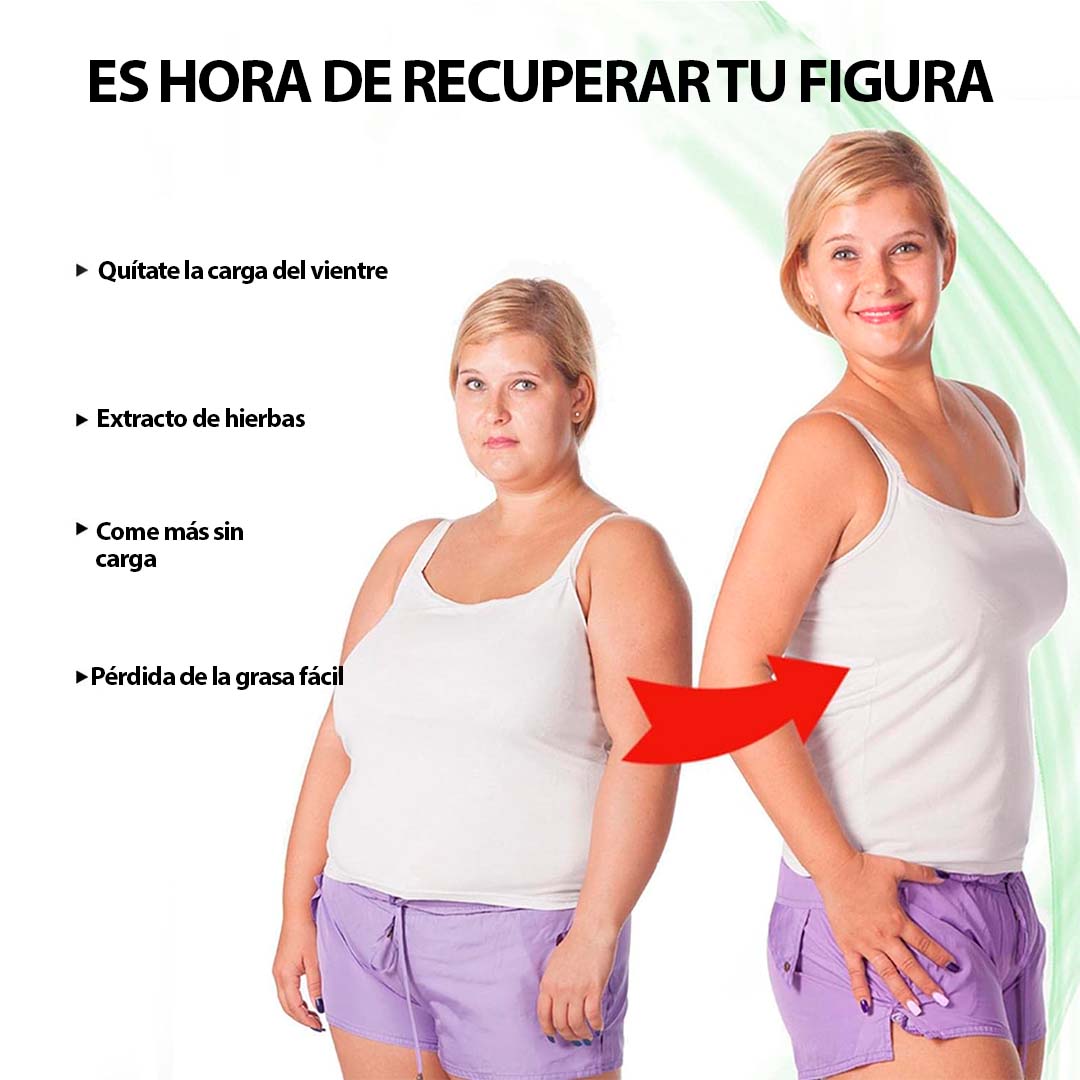 Set x2 parches adelgazantes transdérmicos, antes y después de mujer, quema grasa y reduce hinchazón.