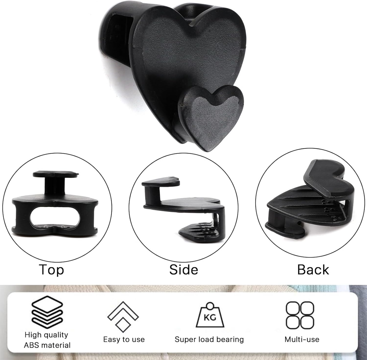 Set x12 ganchos corazón negros para colgar ropa, alta calidad, fácil de usar y multiusos.