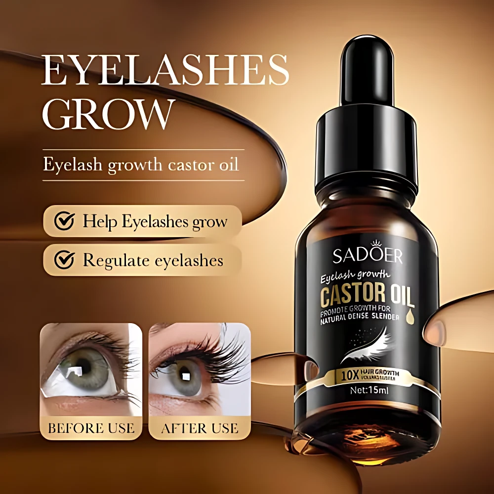 Aceite de ricino SADOER para crecimiento de pestañas, con antes y después, 15ml.