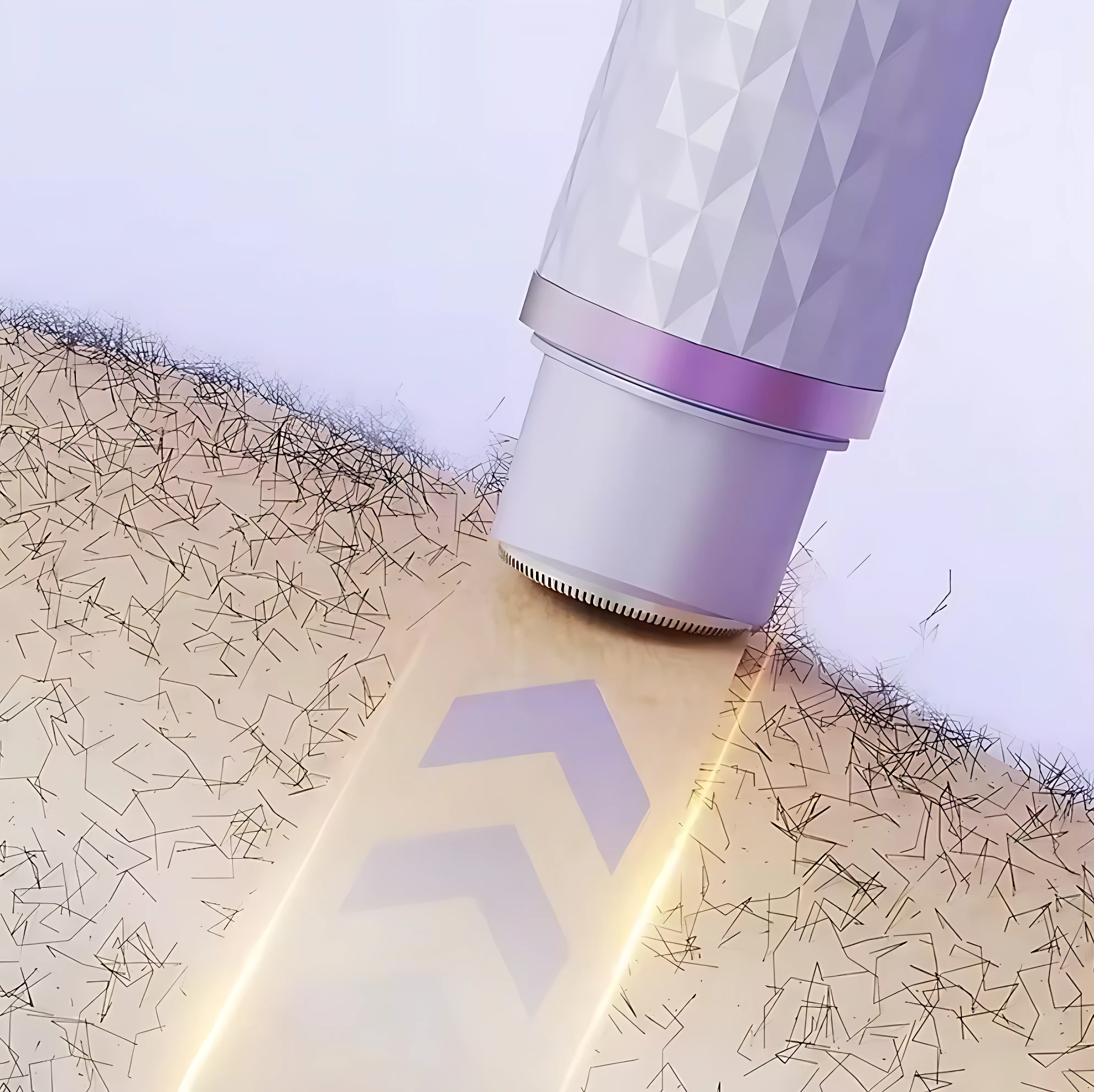 Afeitadora facial y corporal 2 en 1, con cabezal de precisión y luz indicadora, sobre piel con vello corto.