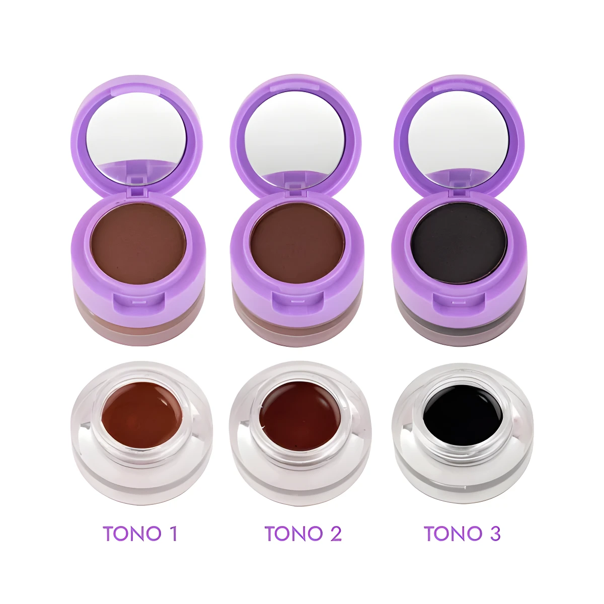 Set x2 betún para cejas con 3 tonos: marrón claro, marrón oscuro y negro.
