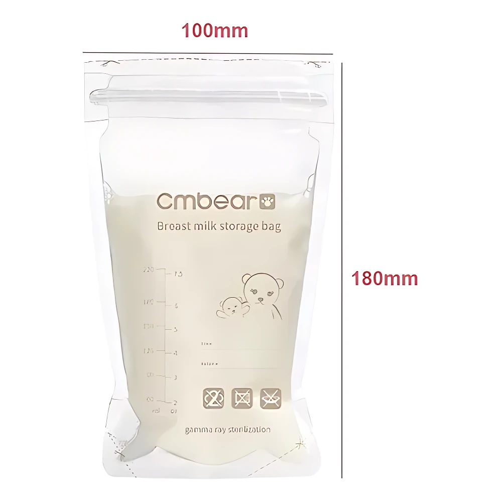 Bolsa para leche materna Cmbear de 180mm x 100mm, con sellado doble zip y diseño de osos.