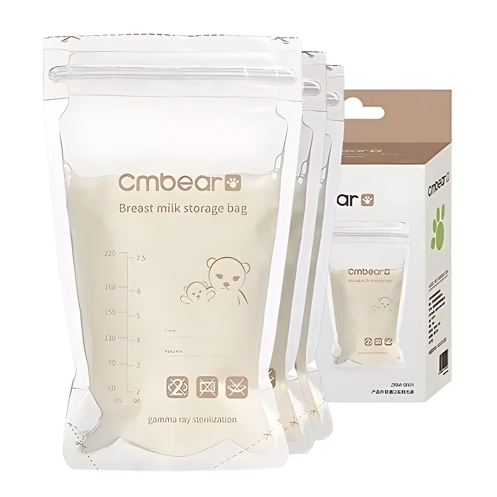 Bolsas para leche materna Cmbear, set de 3 unidades con medidas hasta 220ml, diseño de osos y cierre doble zip.