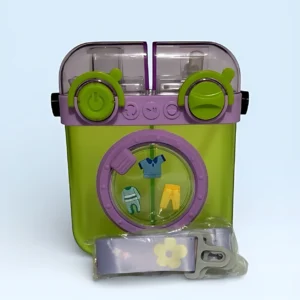 Botella de agua 500ml verde y morado, diseño lavadora con compartimentos, correa floral.