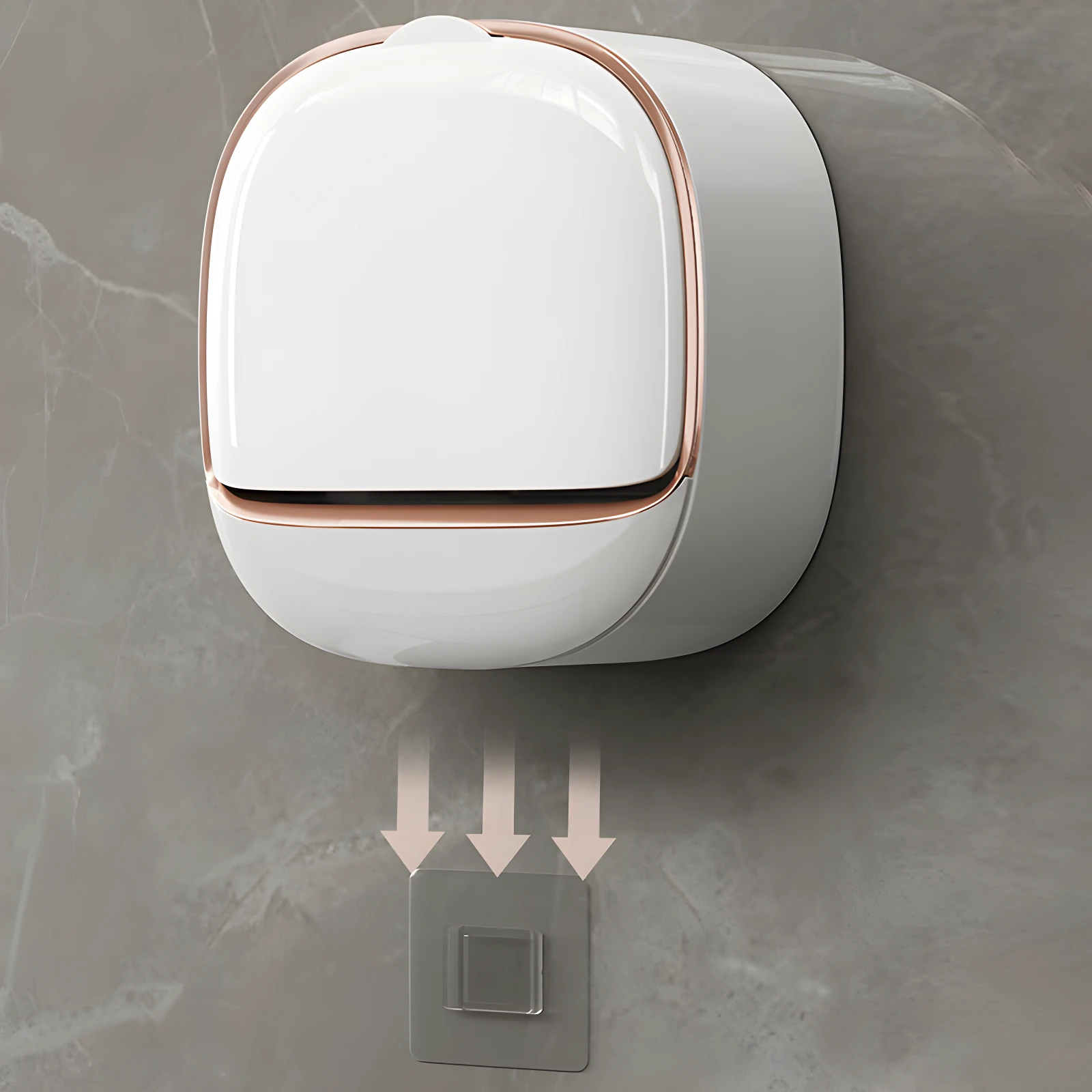 Jabonera de lujo blanca con borde dorado para ducha, con diseño moderno y adhesivo para pared.