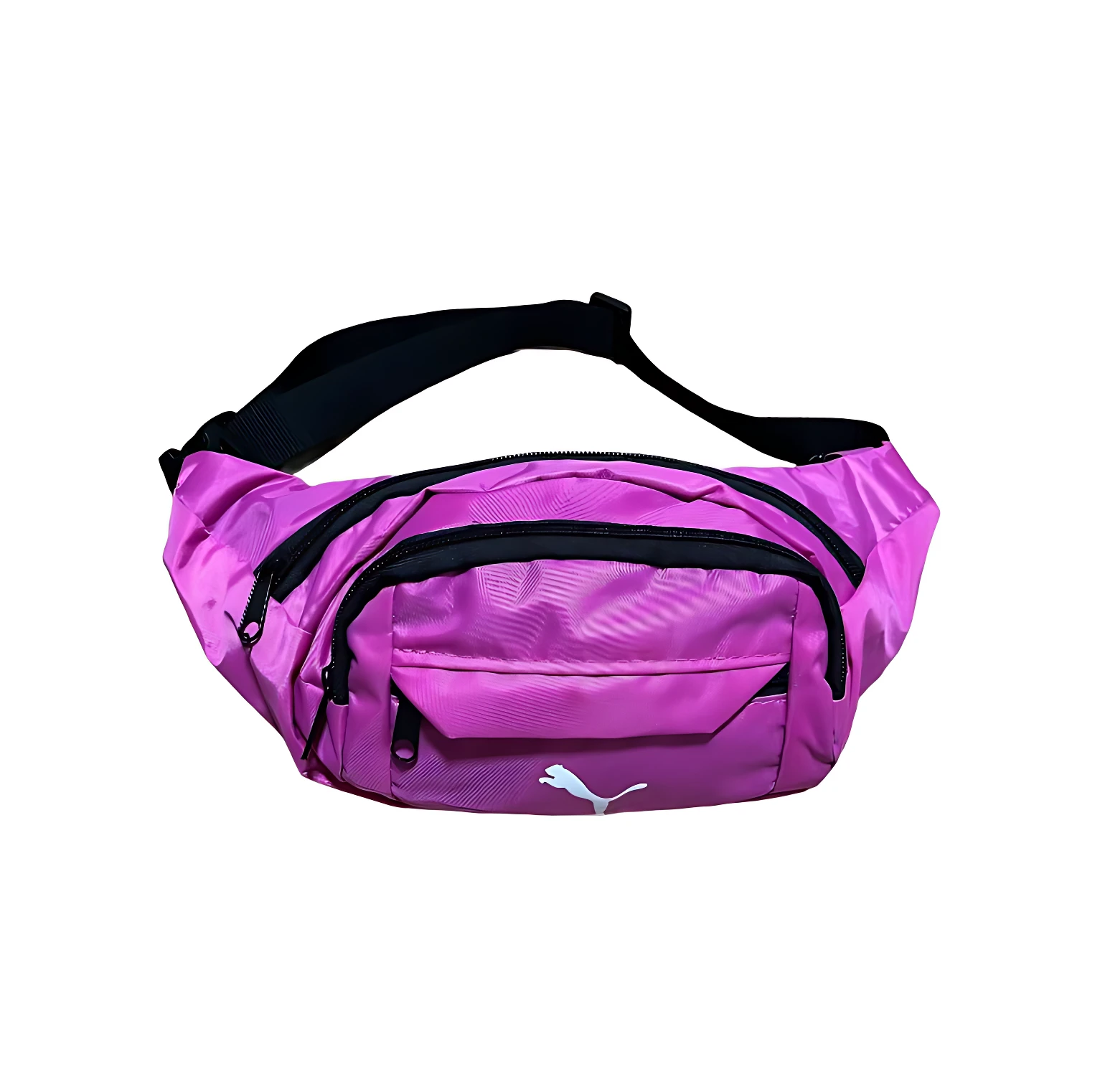 Canguro deportivo Puma fucsia brillante con logo Puma blanco, ideal para correr y actividades al aire libre.