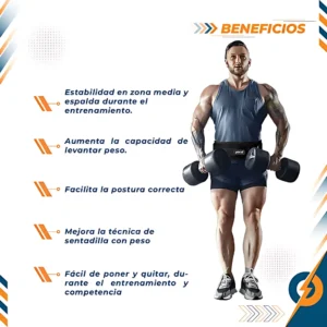 Cinturón de levantamiento de pesas negro talla S, hombre con mancuernas, beneficios: estabilidad, fuerza, postura.