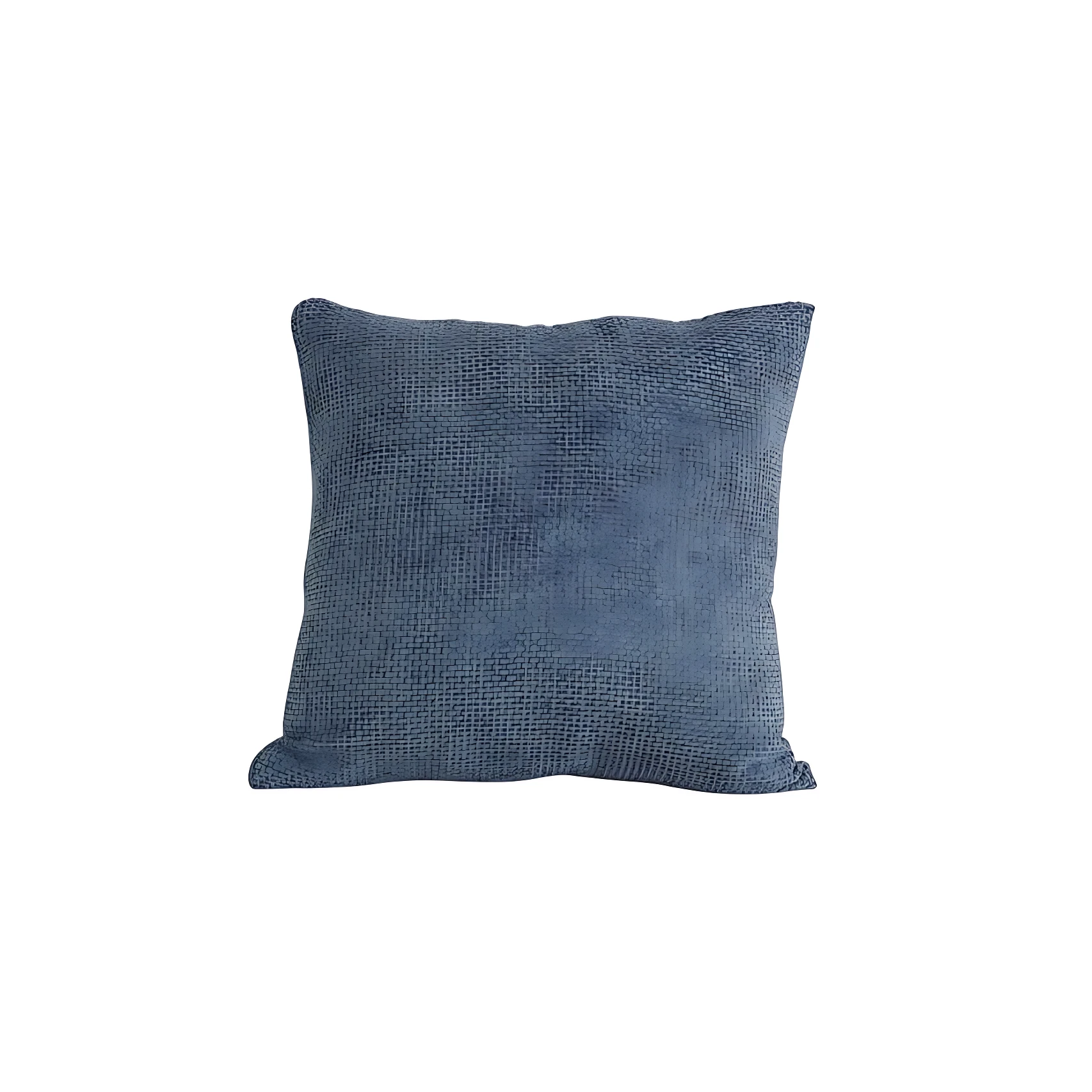 Cojín decorativo azul oscuro con textura tejida, ideal para sala.