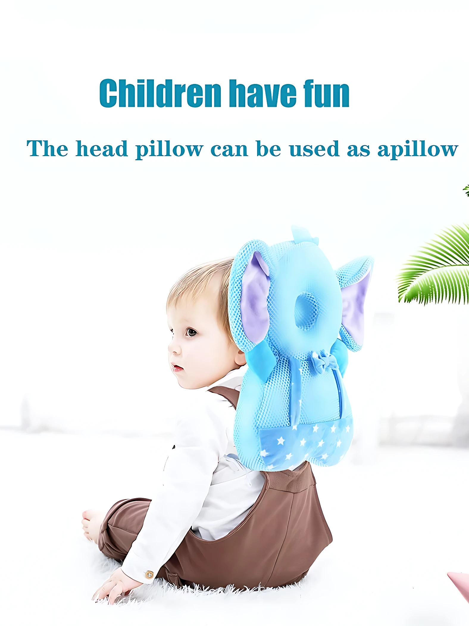 Cojín protector azul elefante para bebé, con estrellas, ideal para aprender a sentarse.