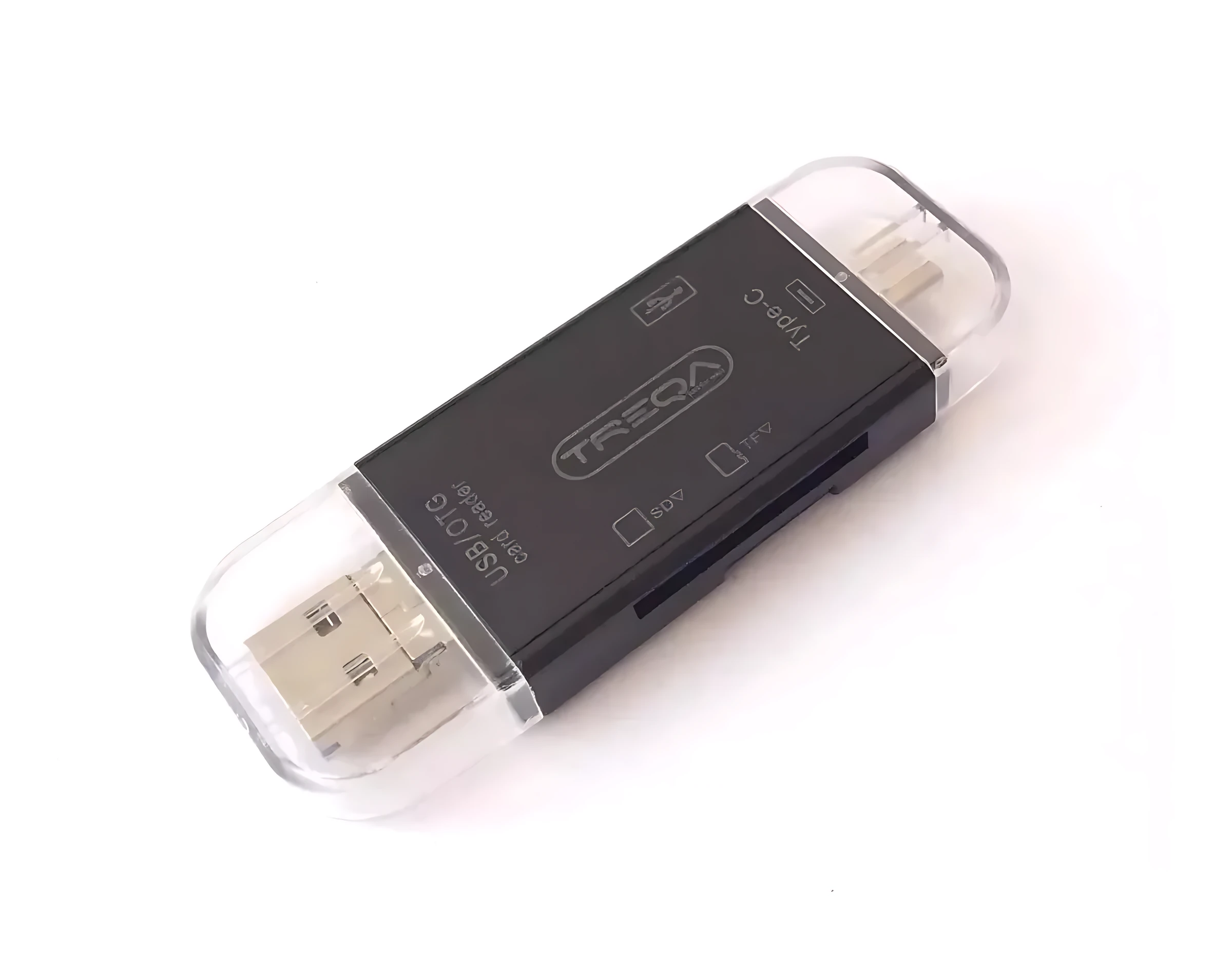 Adaptador OTG USB-C y USB 3.0, lector de tarjetas SD y TF, color negro.