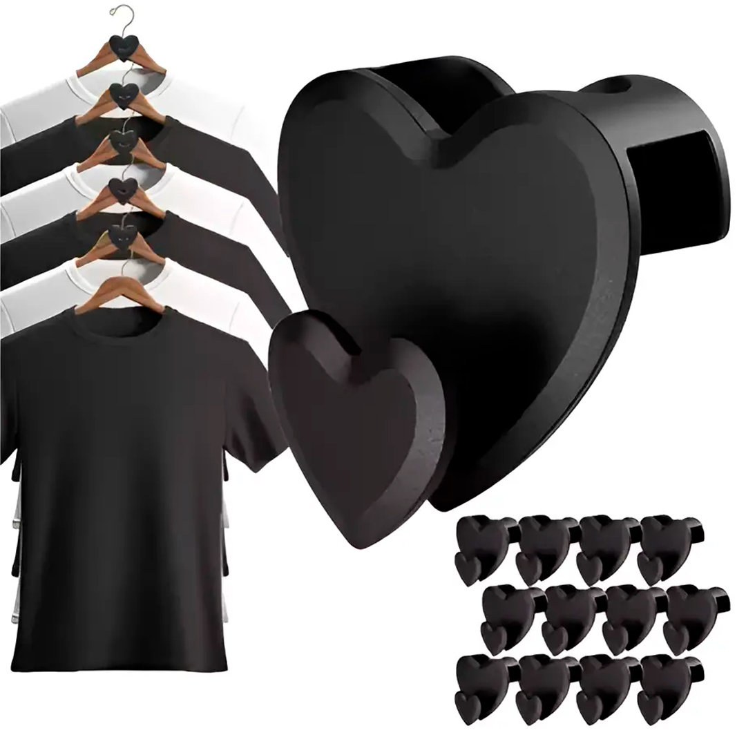 Set x12 Ganchos Conectores para Colgar Ropa en Diseño de Corazón Negro