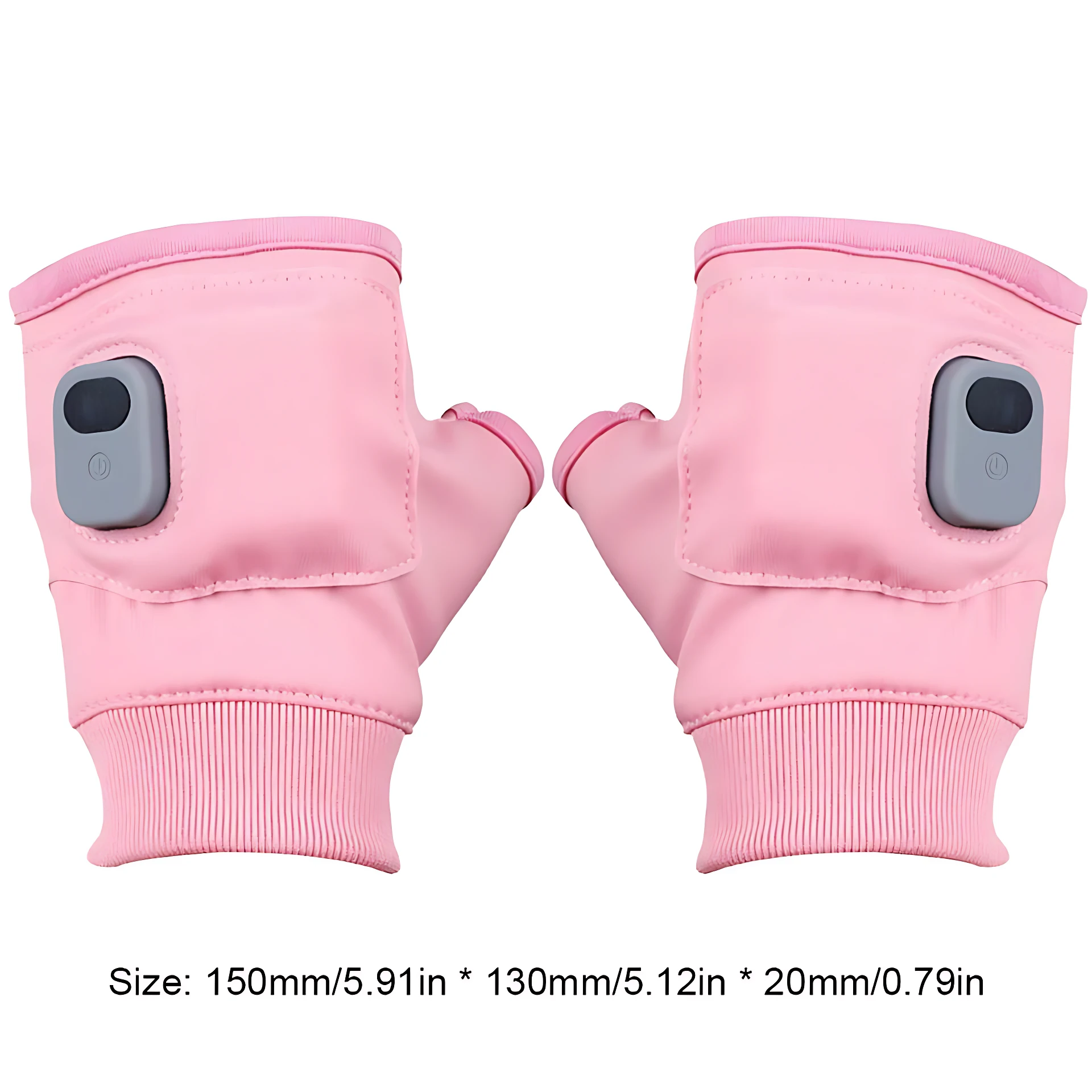 Guantes calefactables USB sin dedos rosados, con botón de encendido, talla 150x130x20mm.