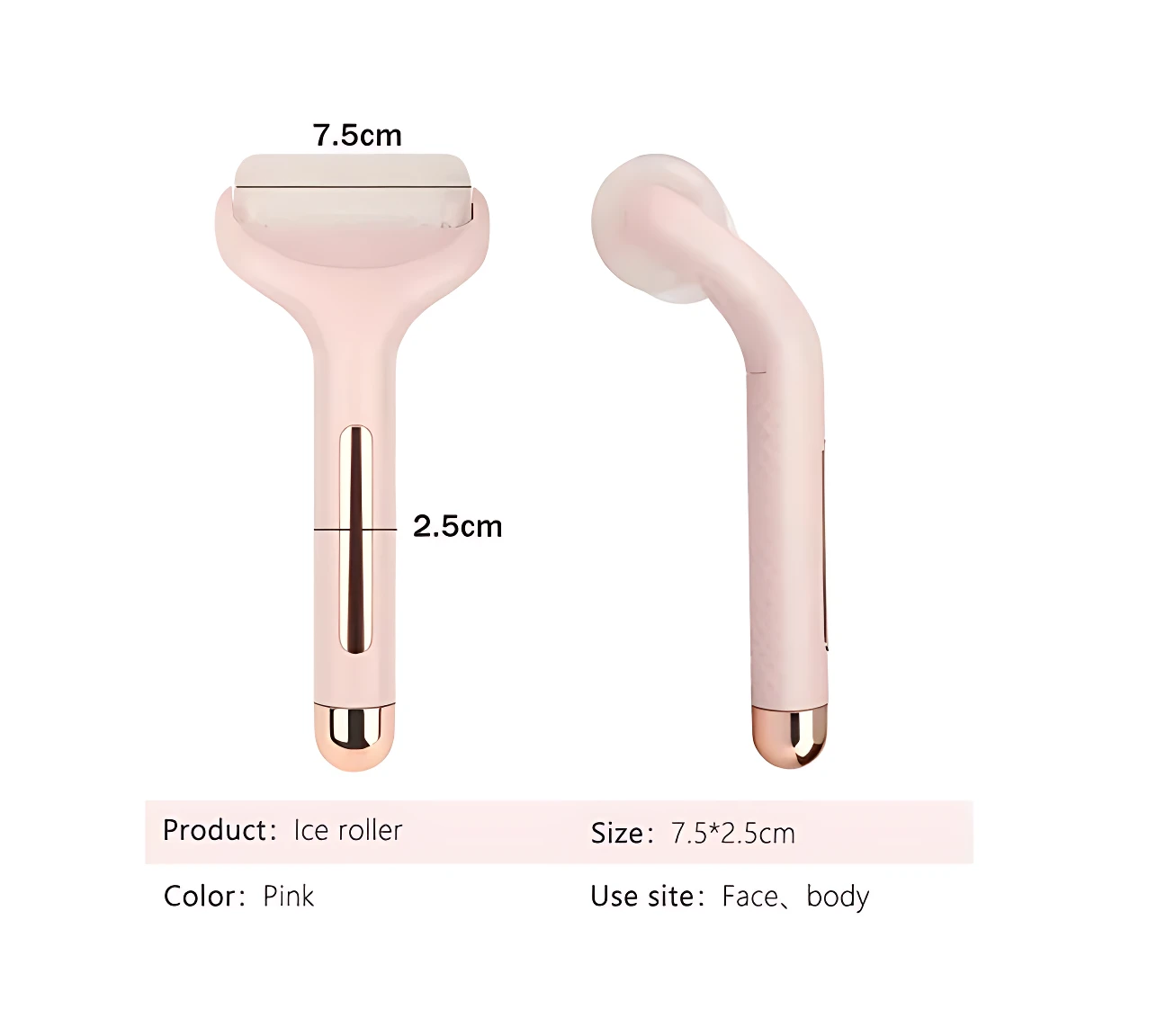 Ice Roller facial y corporal rosado, 7.5x2.5cm, para refrescar y tonificar la piel.
