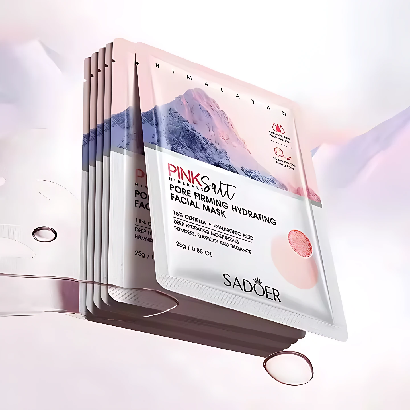 Mascarillas faciales Sadoer Sal Rosa Himalaya, 25g cada una, para hidratación y firmeza.