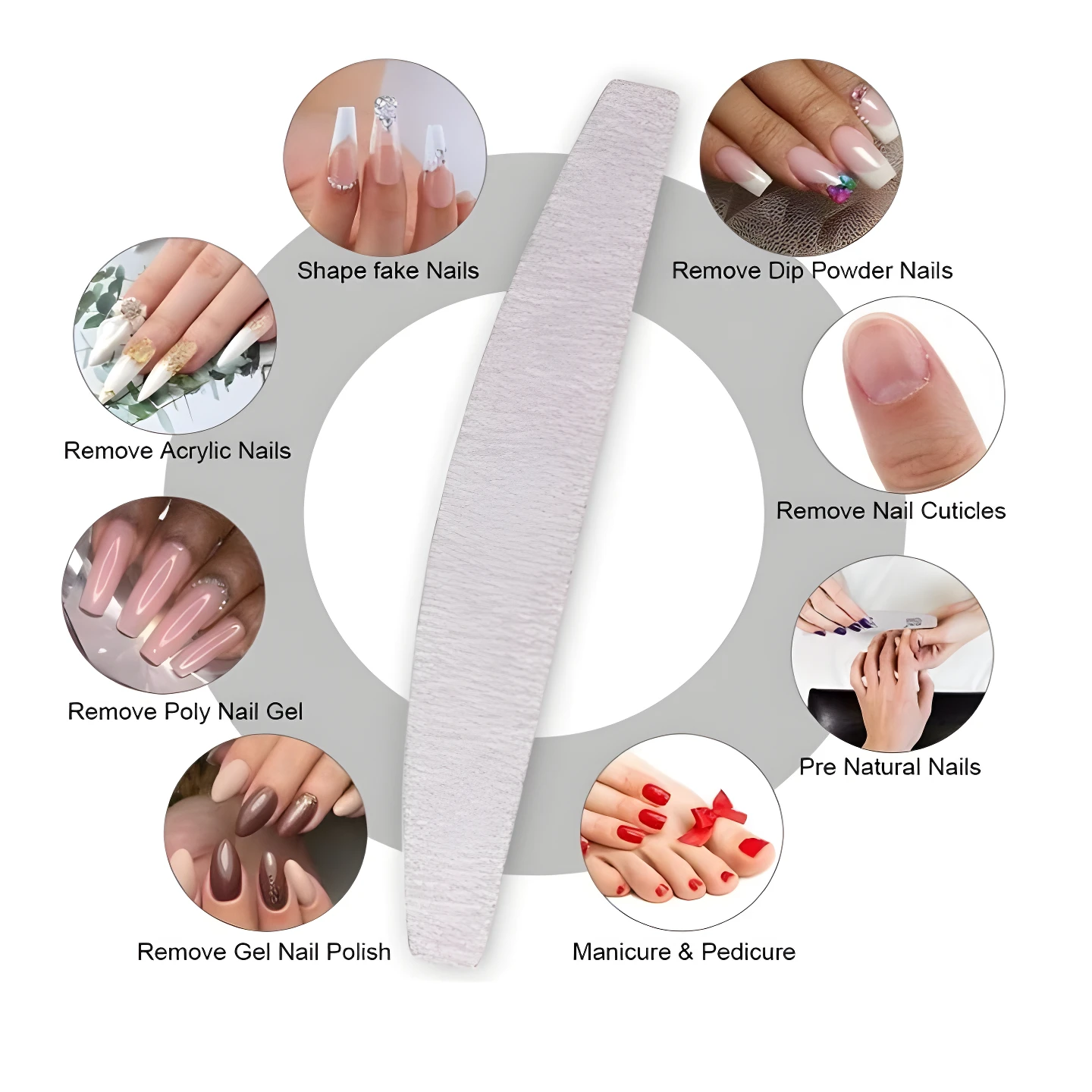 Lima para uñas medialuna 100/180, ideal para dar forma, retirar acrílicos, gel y para manicura/pedicura.