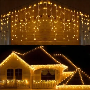 Lluvia de luces LED amarillas de silicona, 3 metros, adorna casa y pared.