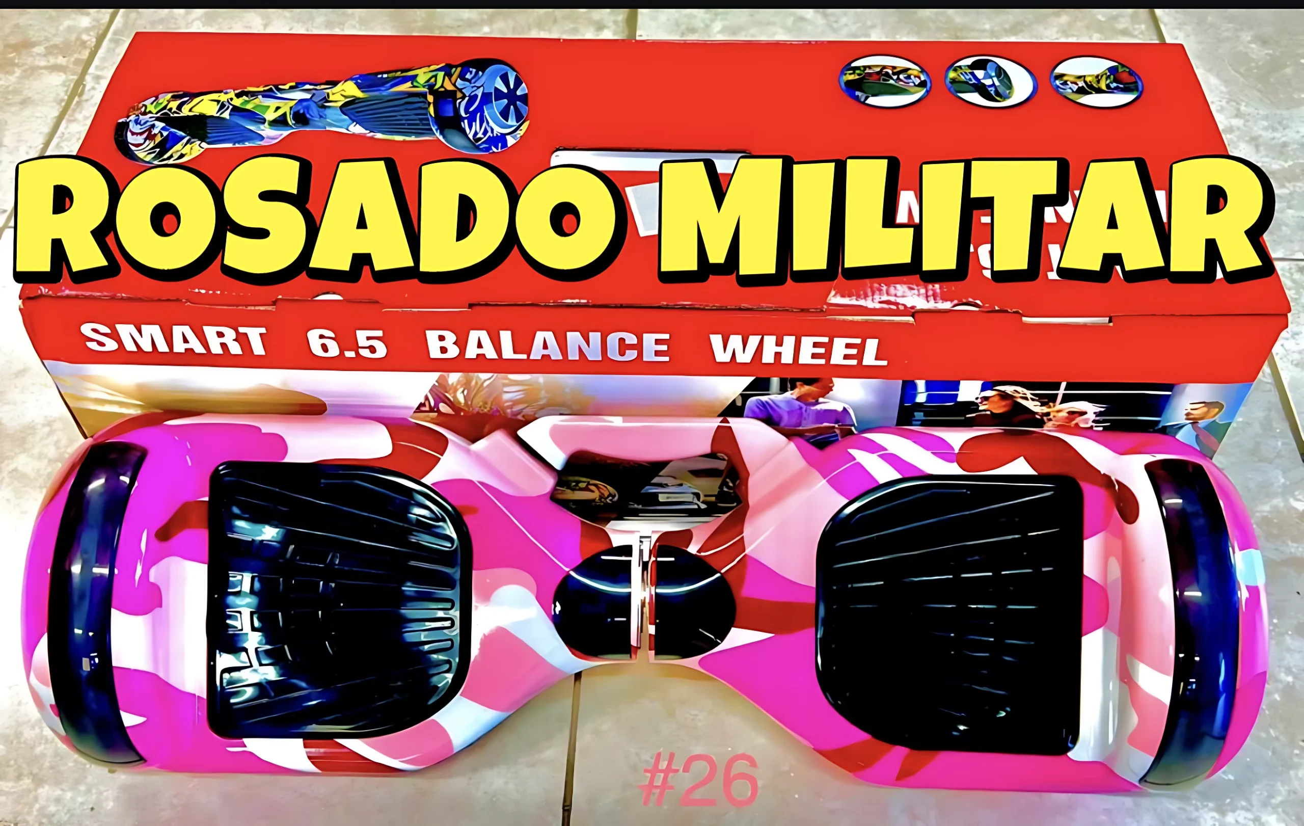 Patineta eléctrica autoequilibrada para niños, diseño camuflado rosa y blanco, con luces LED.