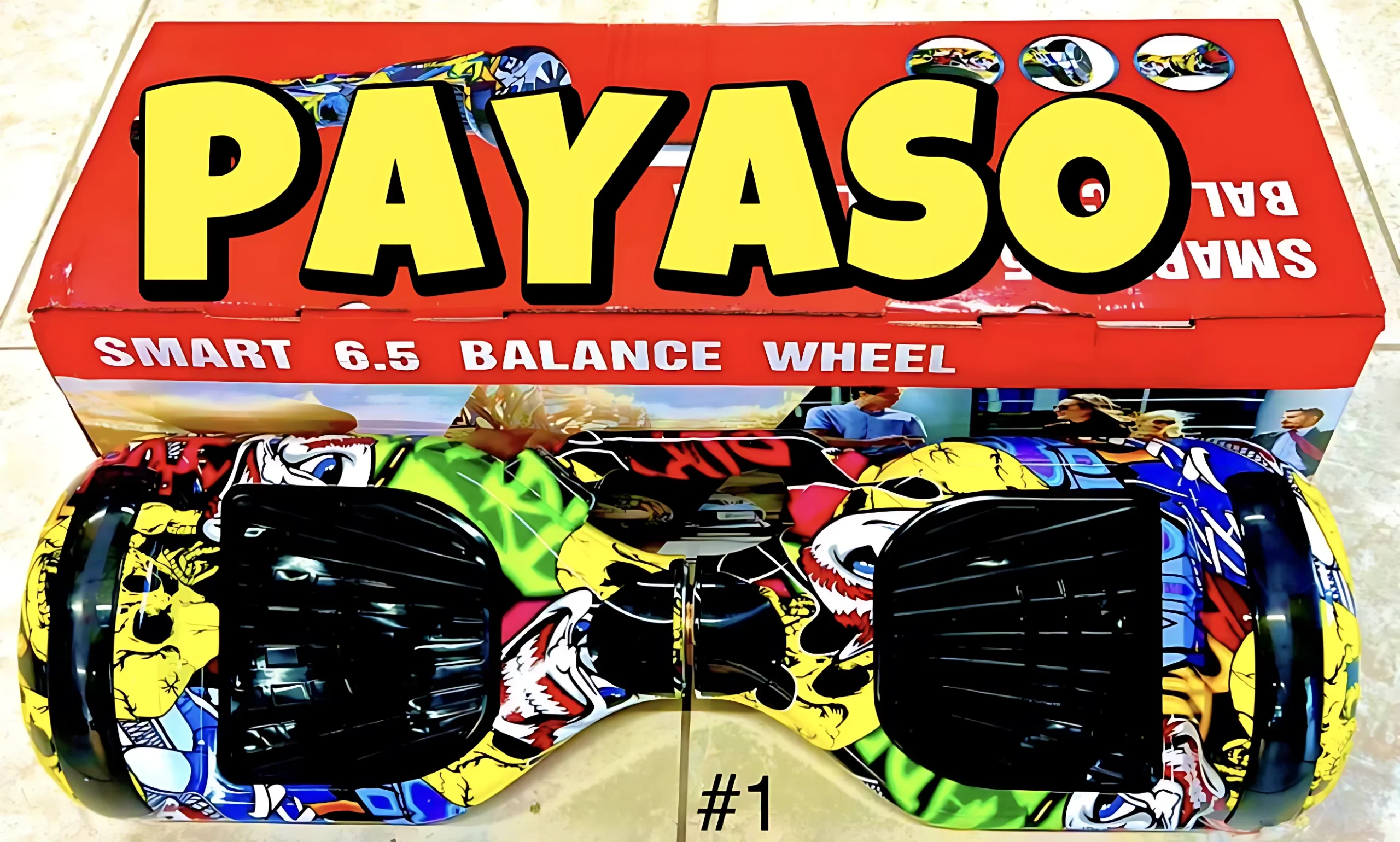 Patineta eléctrica autoequilibrada de 6.5 pulgadas con diseño Payaso y luces LED para niños.