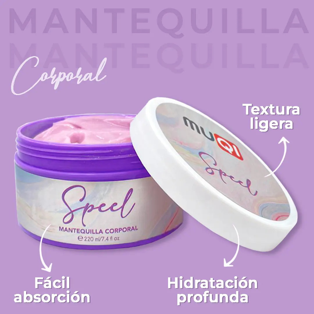 Mantequilla corporal Muqi: fácil absorción, hidratación profunda y textura ligera.