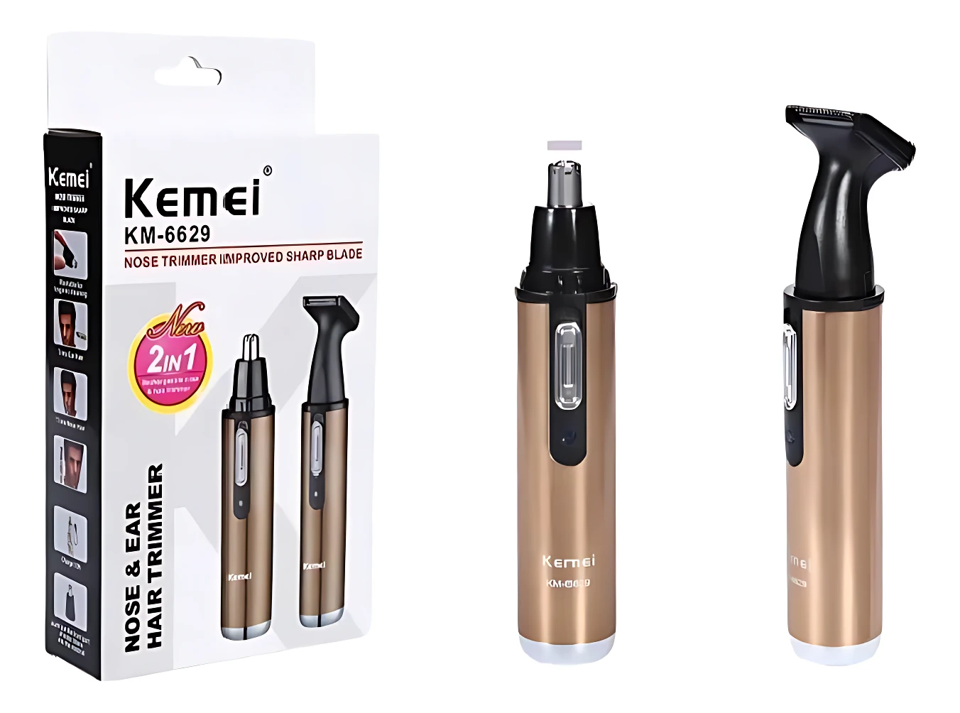 Cortapelos Kemei KM-6629 dorado 2 en 1 para nariz, orejas y patillas.