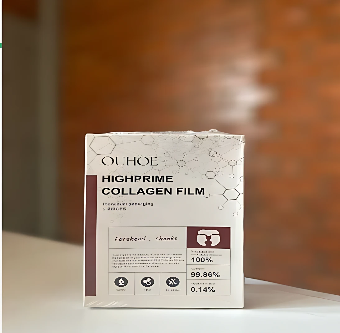 Caja de OUHOE HIGHPRIME COLLAGEN FILM para frente y mejillas, con serum de niacinamida, 99.86% pureza.