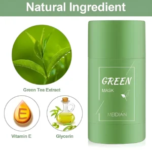 Set x2 mascarilla facial Meidian rodillo verde natural con extracto de té, vitamina E y glicerina.