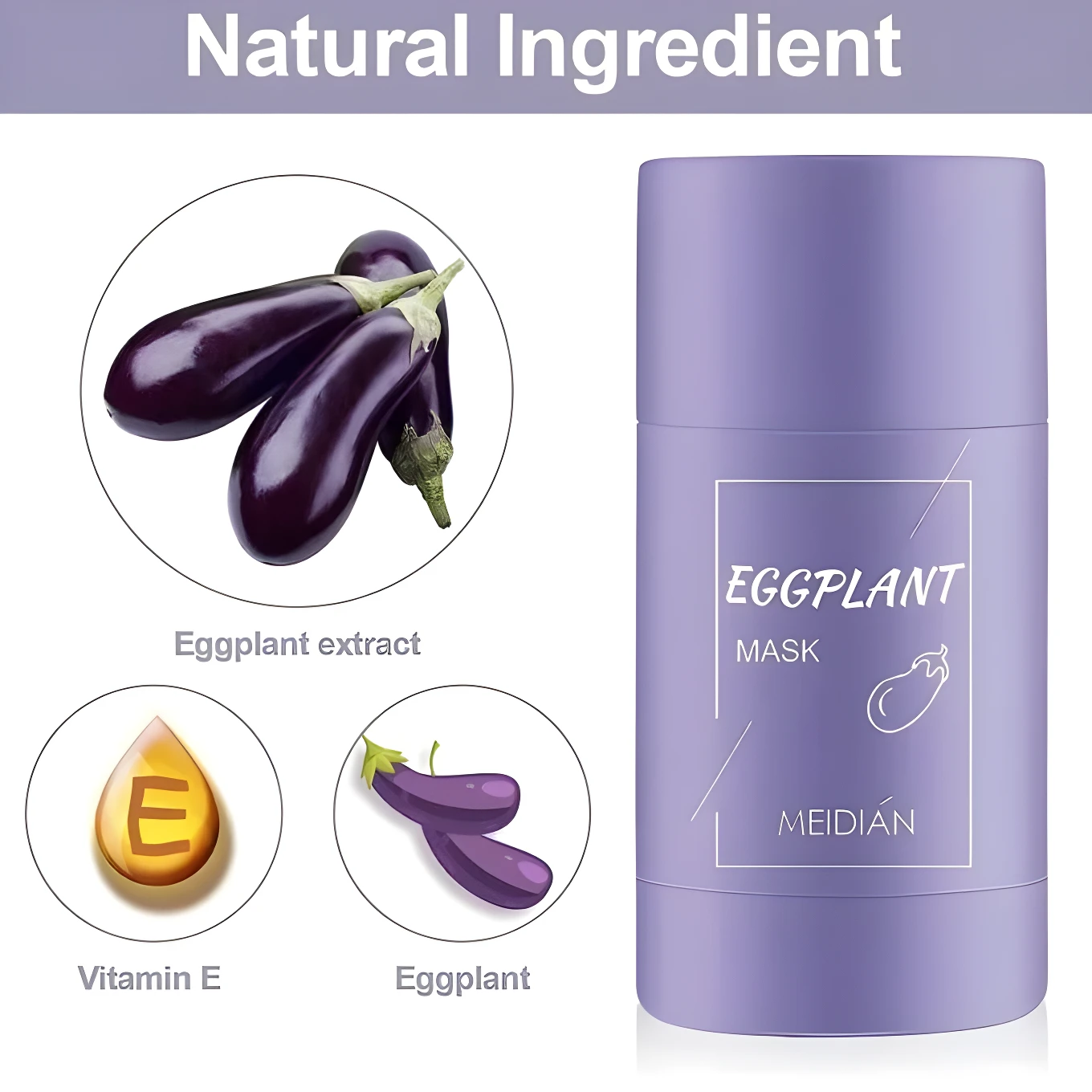 Mascarilla facial Meidian de rodillo en barra, morada, con extracto de berenjena y vitamina E.