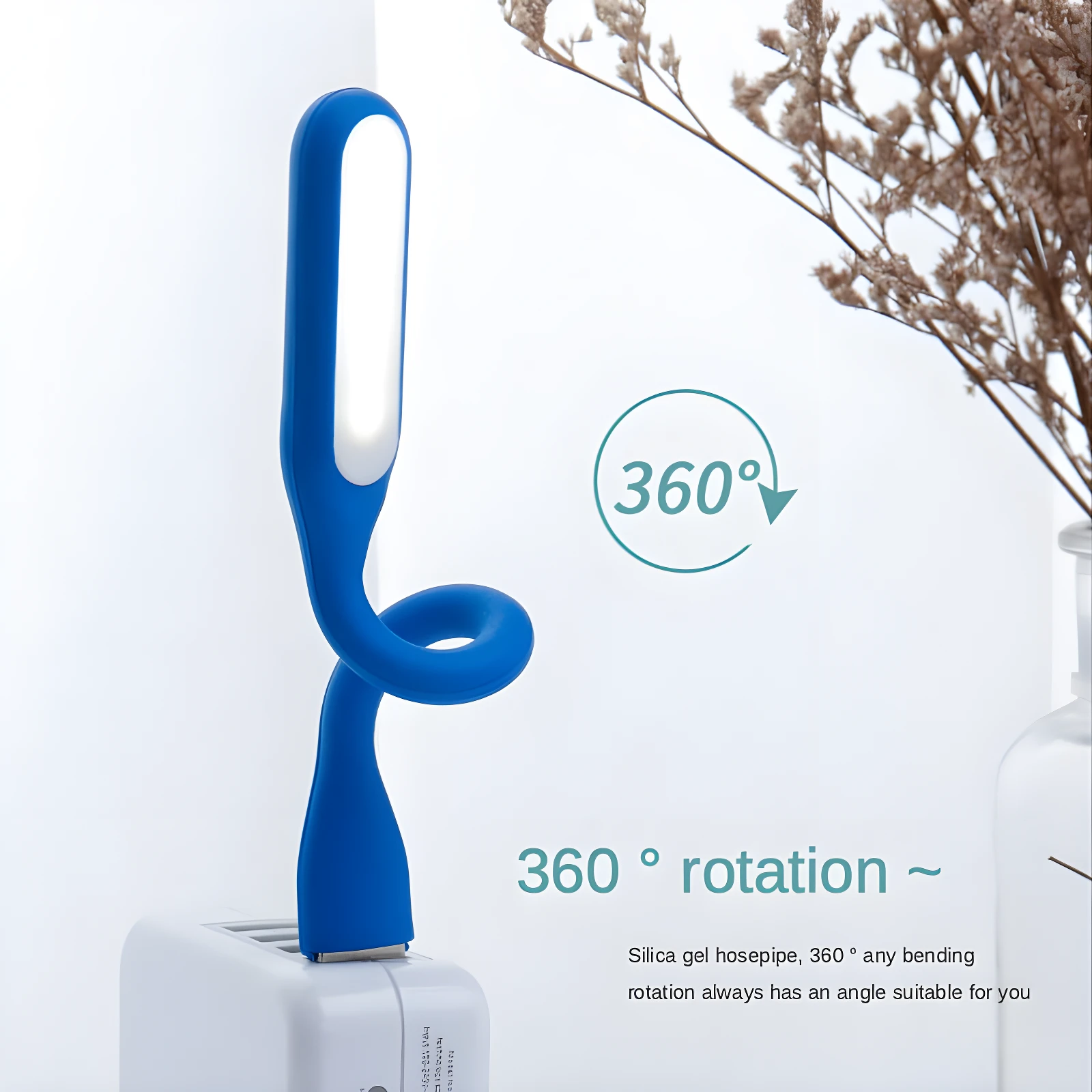 Mini lámpara LED USB azul flexible, para teclado o lectura, rotación 360°.