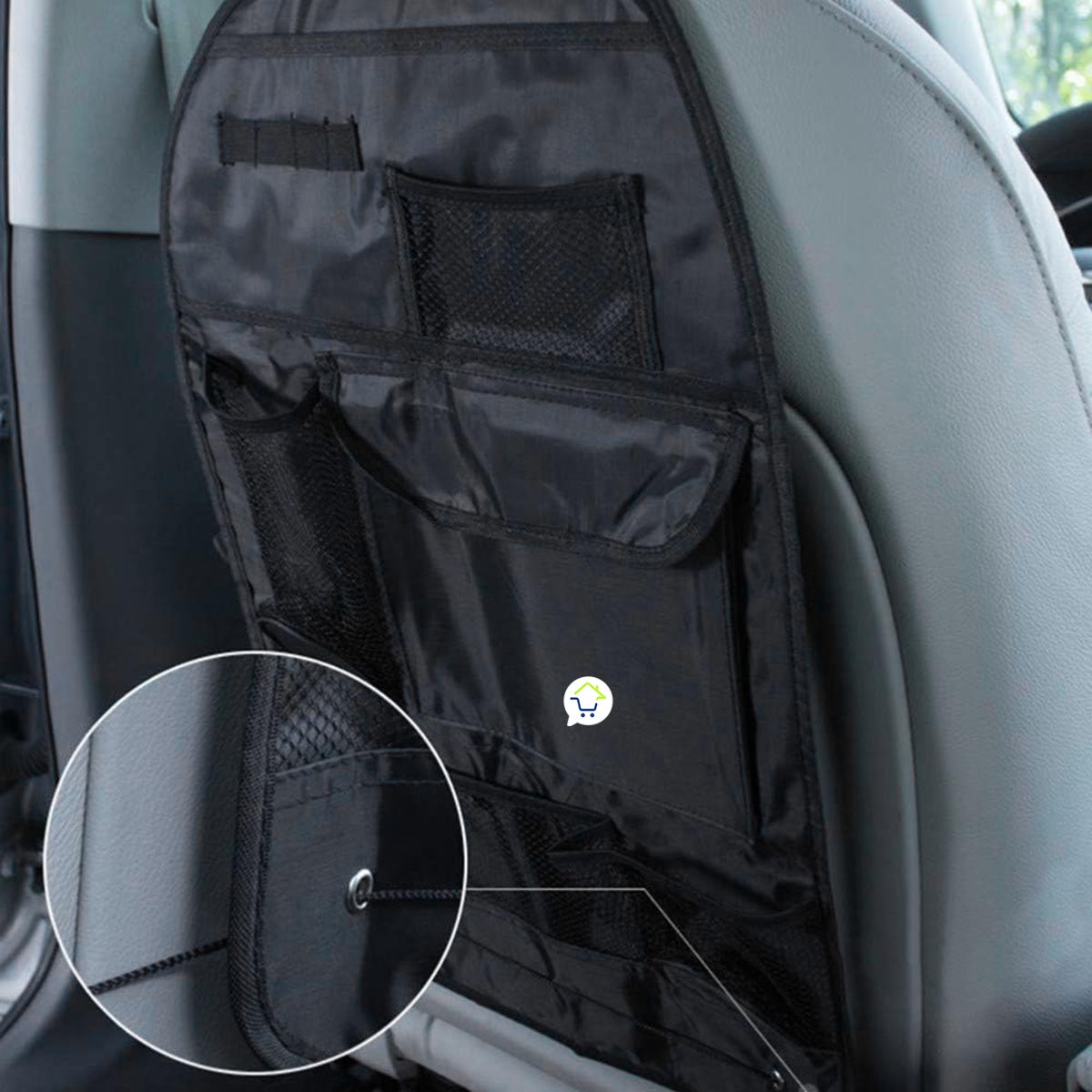 Set x2 organizador de carro para asiento trasero, con múltiples bolsillos y gancho de sujeción.
