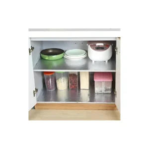 Set x2 papel adhesivo cocina acero inoxidable plateado, protege superficies, fácil de limpiar, ideal para gabinetes y cajones.
