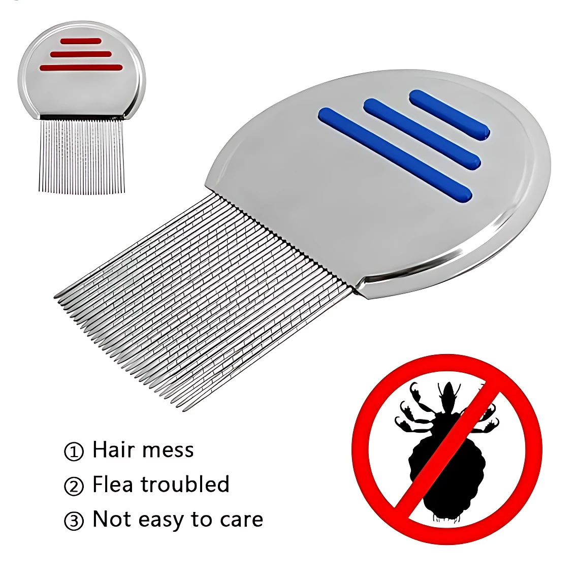 Peine metálico con dientes finos para eliminar piojos y liendres, ideal para cabello enredado.