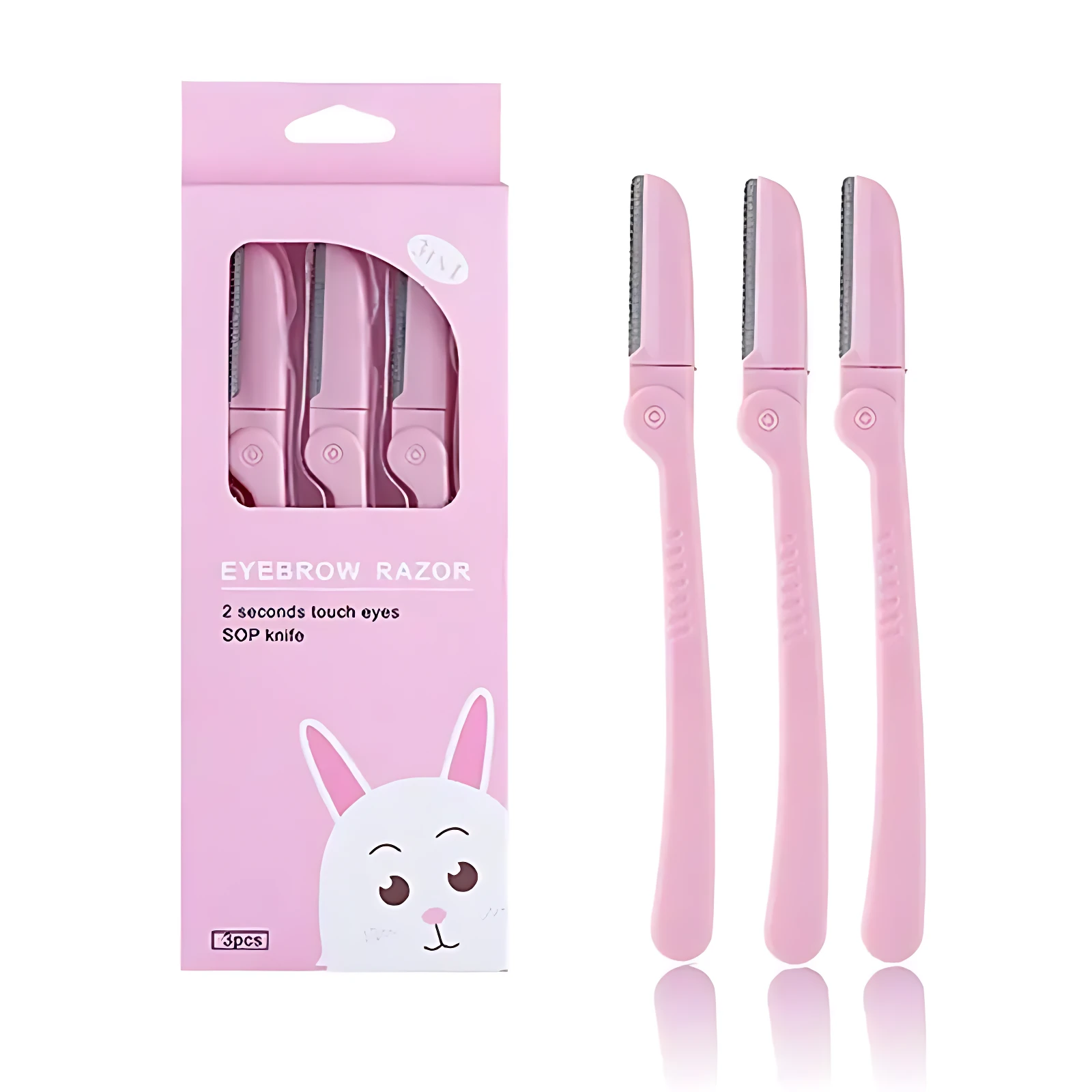 Set x3 perfiladores de cejas rosa, diseño conejo, para definir y arreglar cejas fácilmente.