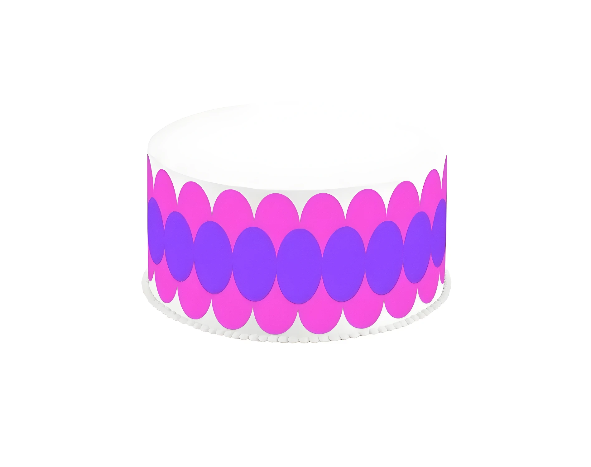 Perforadora de bordes para pastillaje con diseño de círculos entrelazados en fucsia y morado.