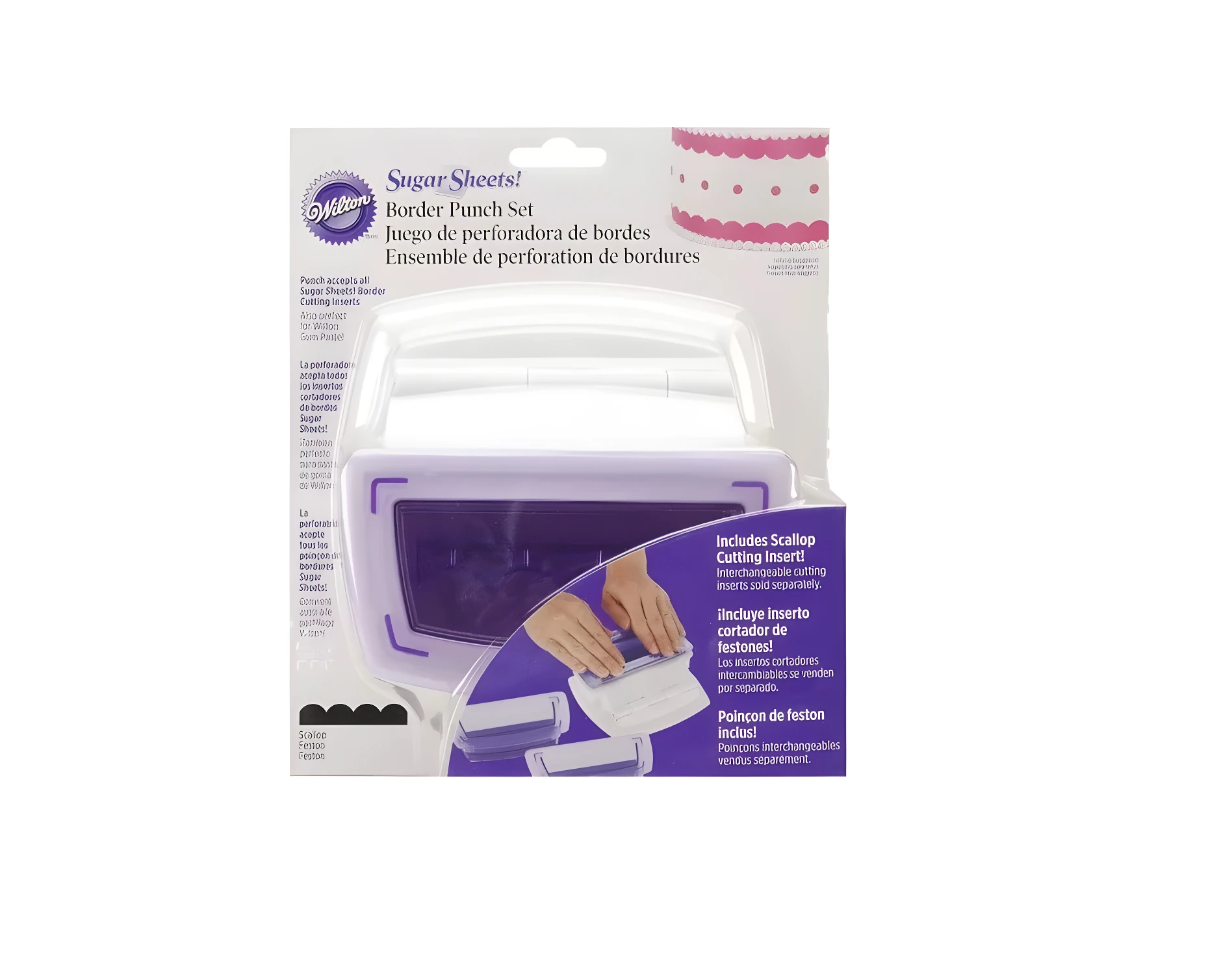 Perforadora de bordes Wilton Sugar Sheets morada con inserto de festón, ideal para pastillaje.