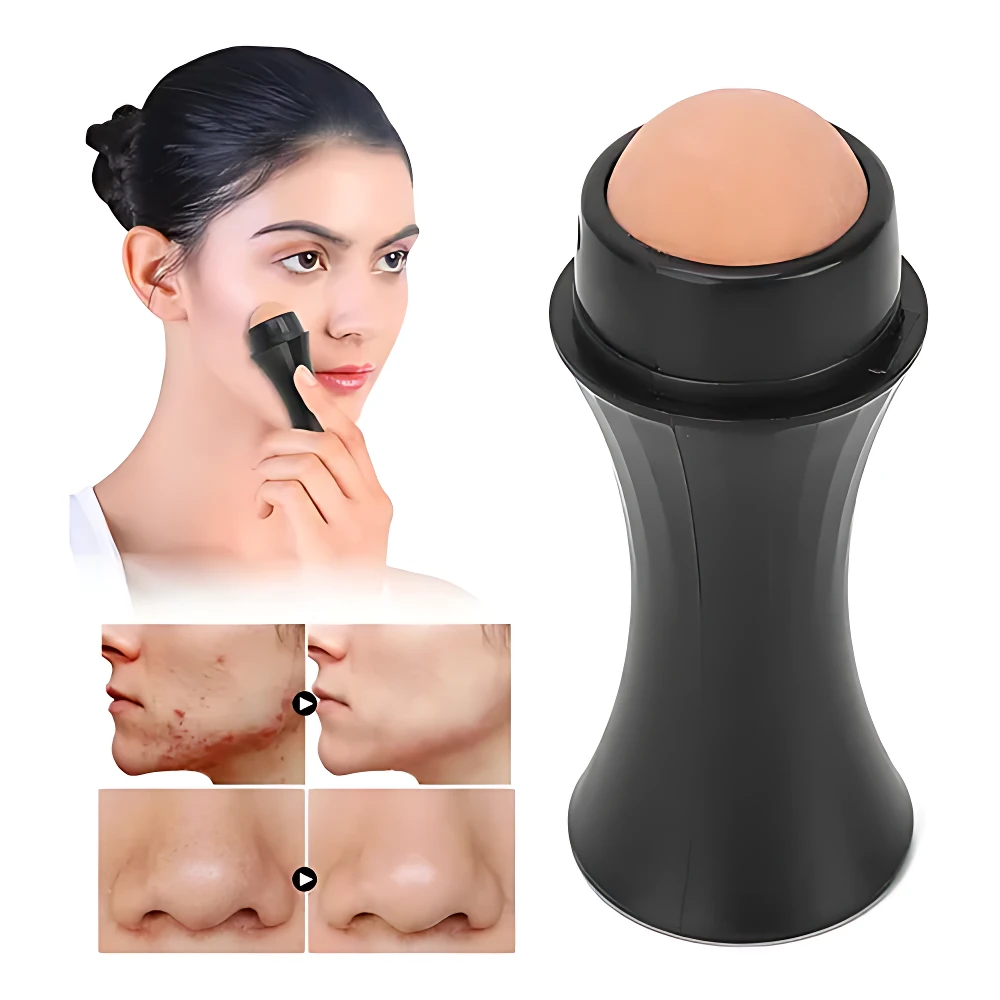 Piedra volcánica facial negra para matificar brillos, con demostración de uso y antes y después.
