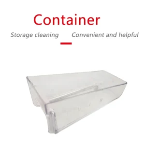 Recipiente transparente para refrigerador, ideal para almacenar alimentos y mantener el orden.