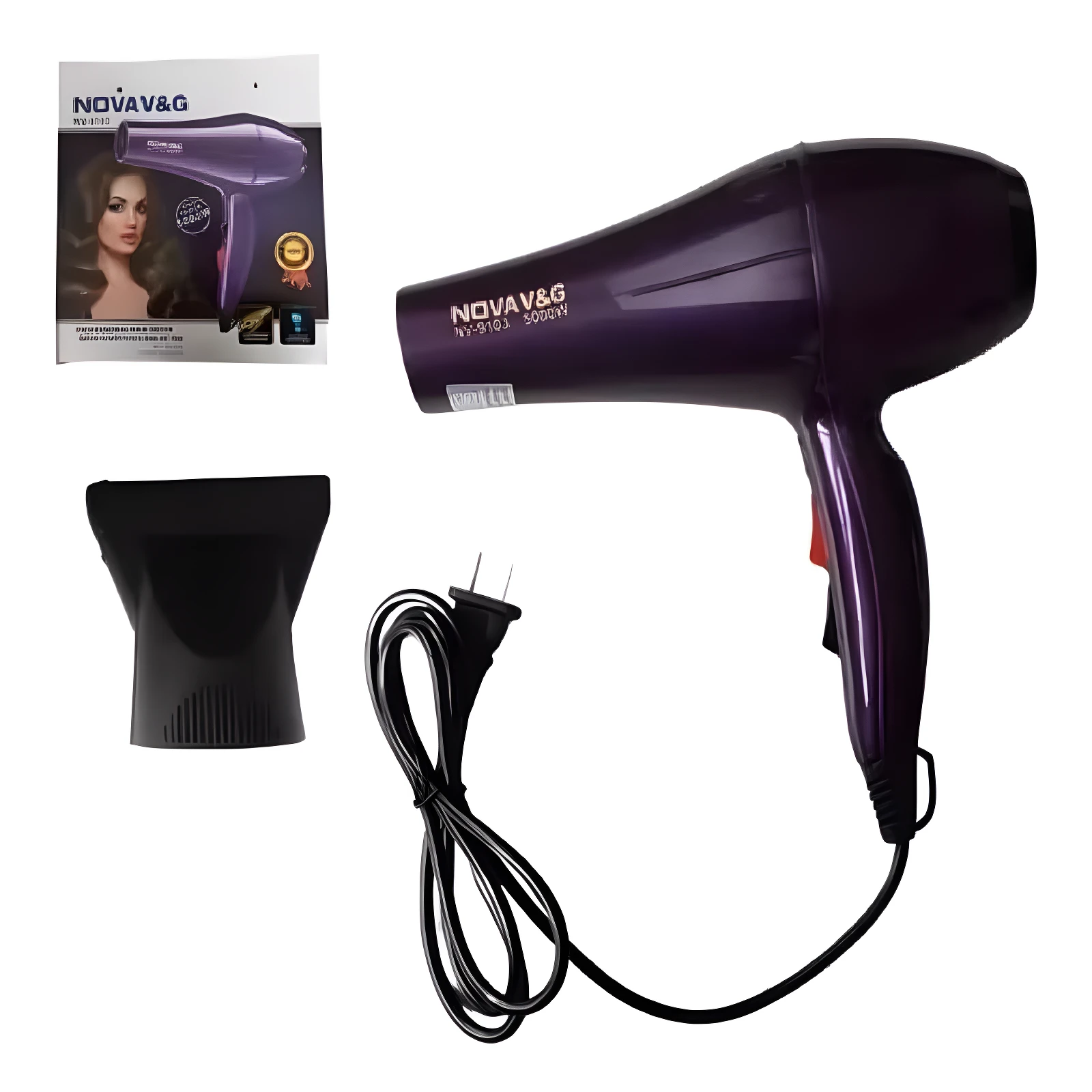 Secador de pelo Nova 9103 morado 5000W con concentrador.