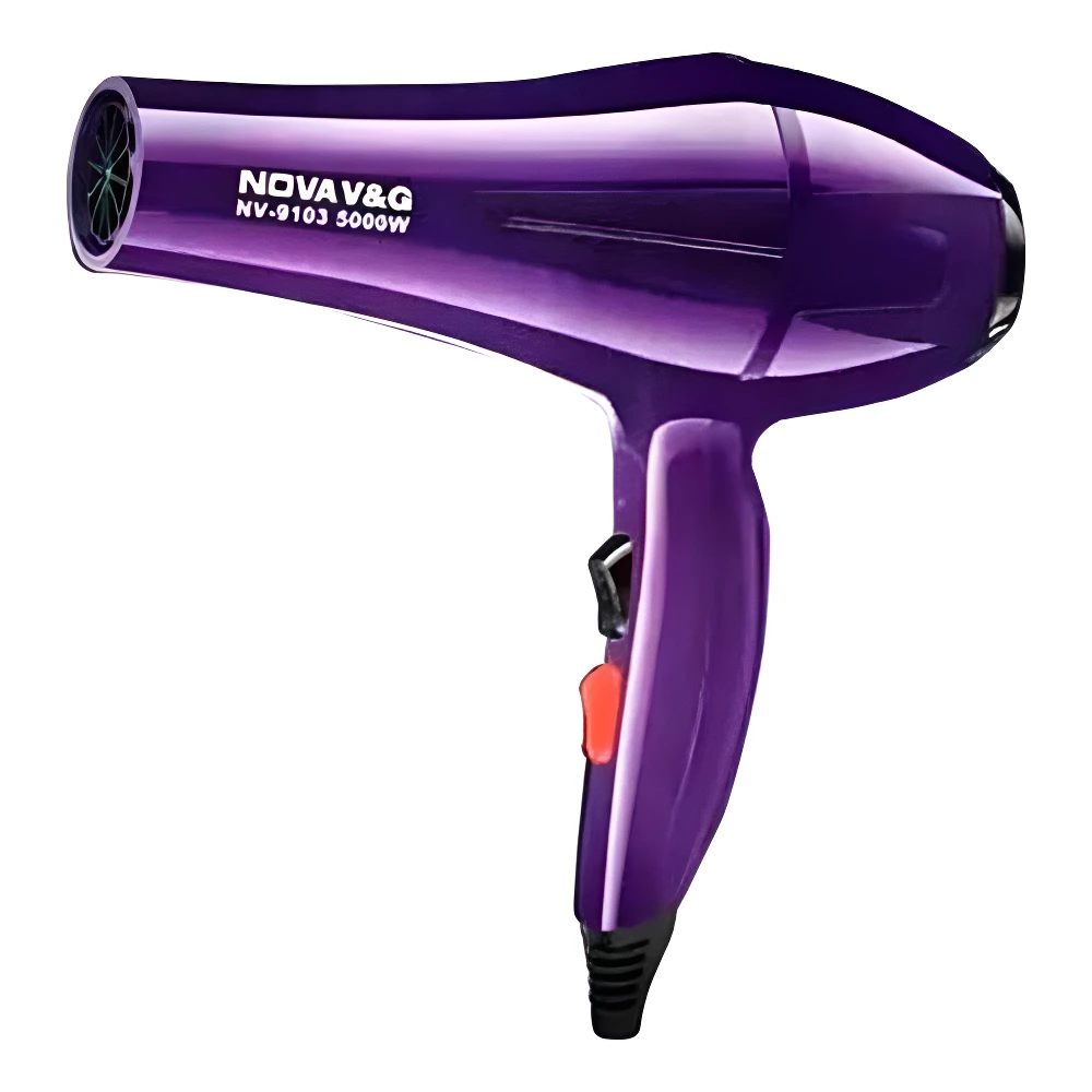 Secador de pelo profesional Nova 9103 morado, 5000W, con dos botones de control.