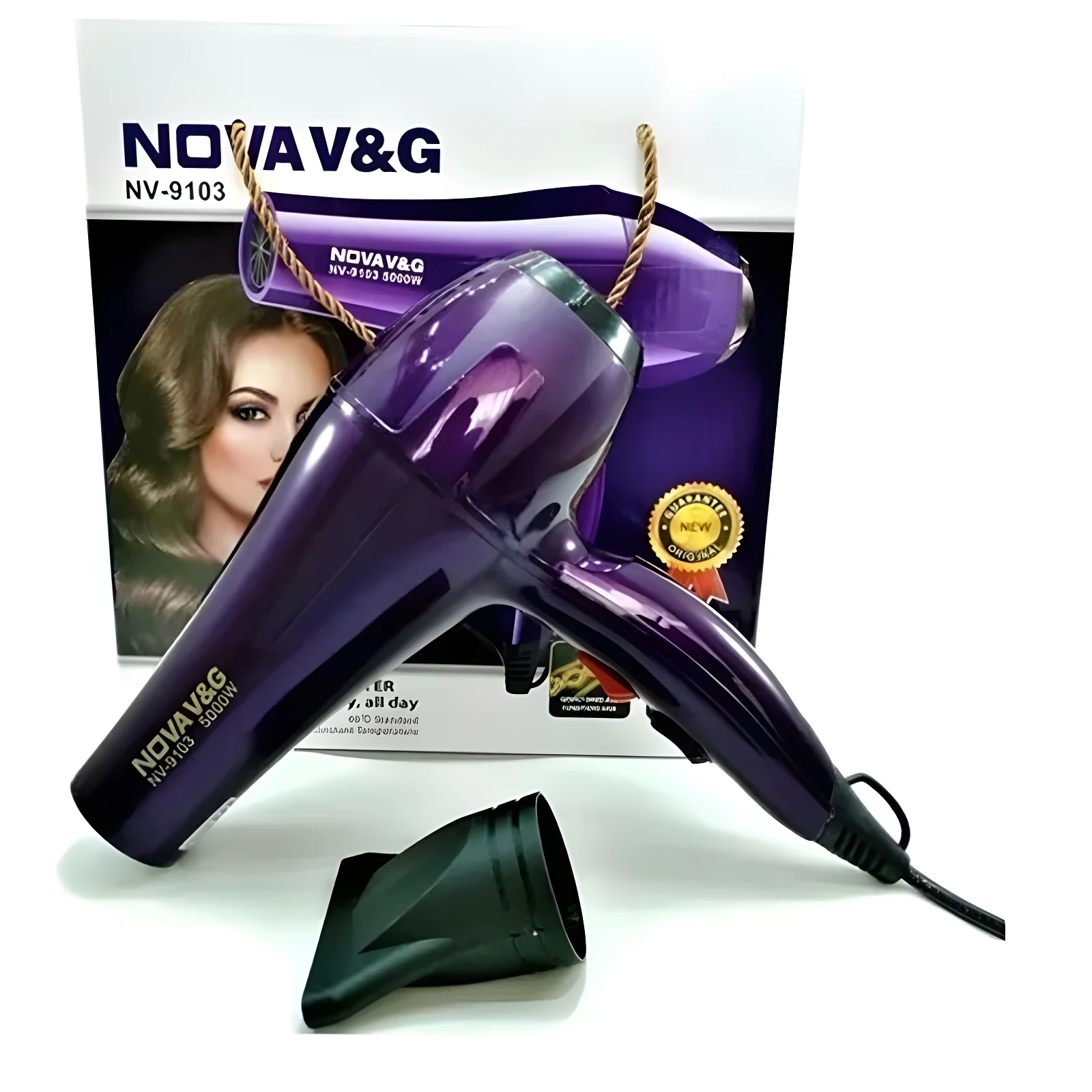 Secador de pelo Nova V&G NV-9103 5000W morado brillante con accesorio concentrador.