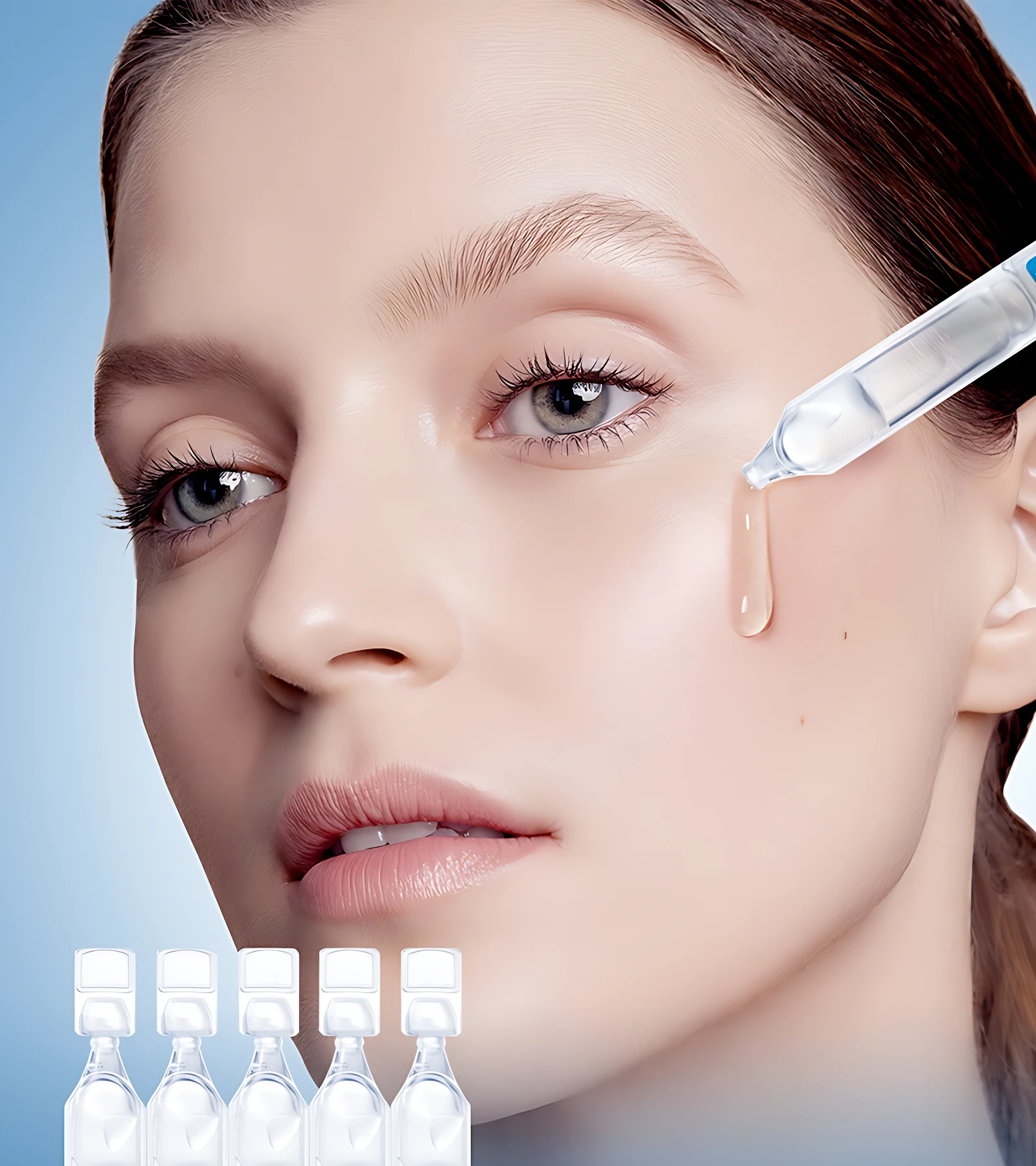 Set de 3 ampollas Sadoer con ácido hialurónico 8D, aplica suero en la piel para rejuvenecer.