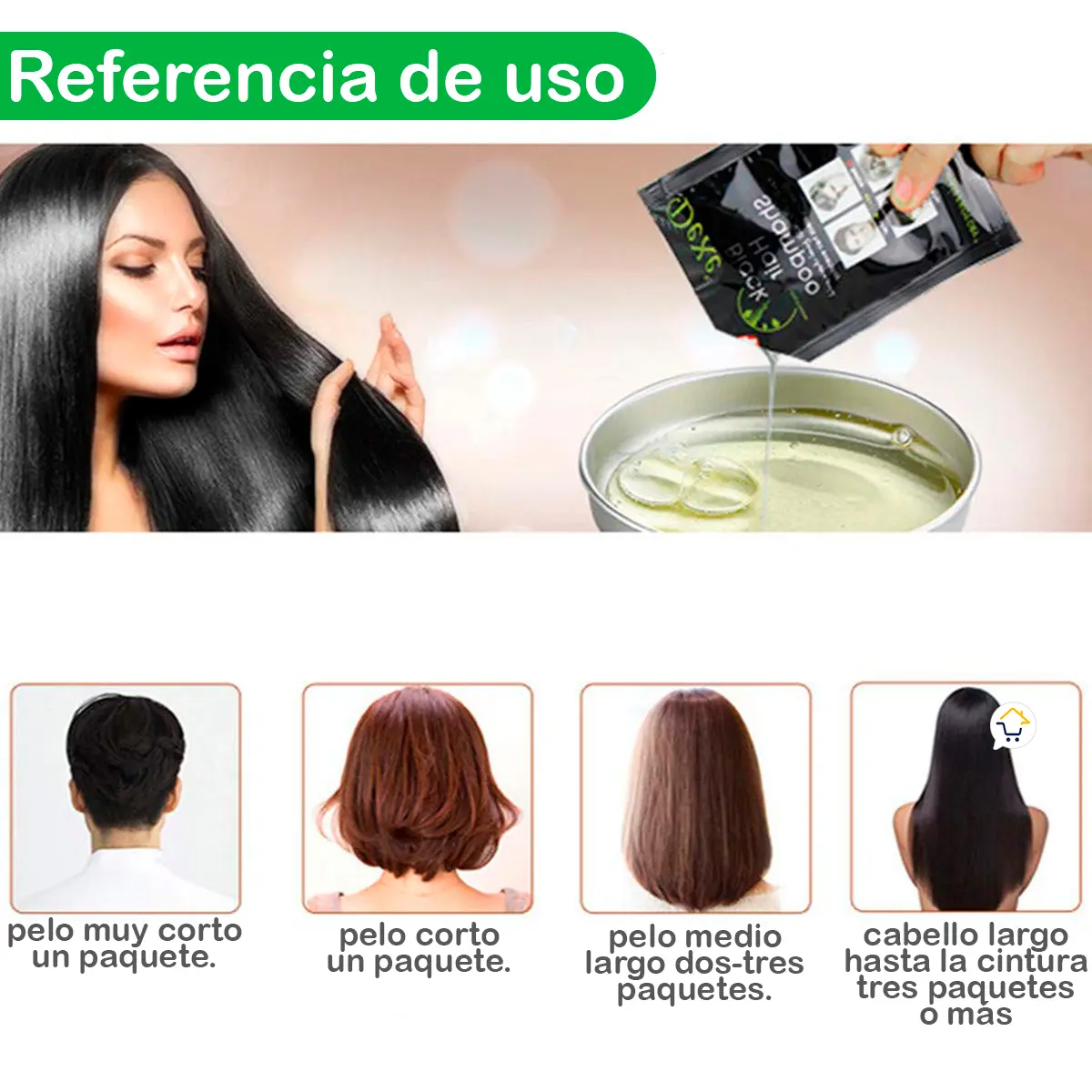 Set x10 Shampoo Black Hair cubre canas tinte negro para cabello corto, medio y largo.