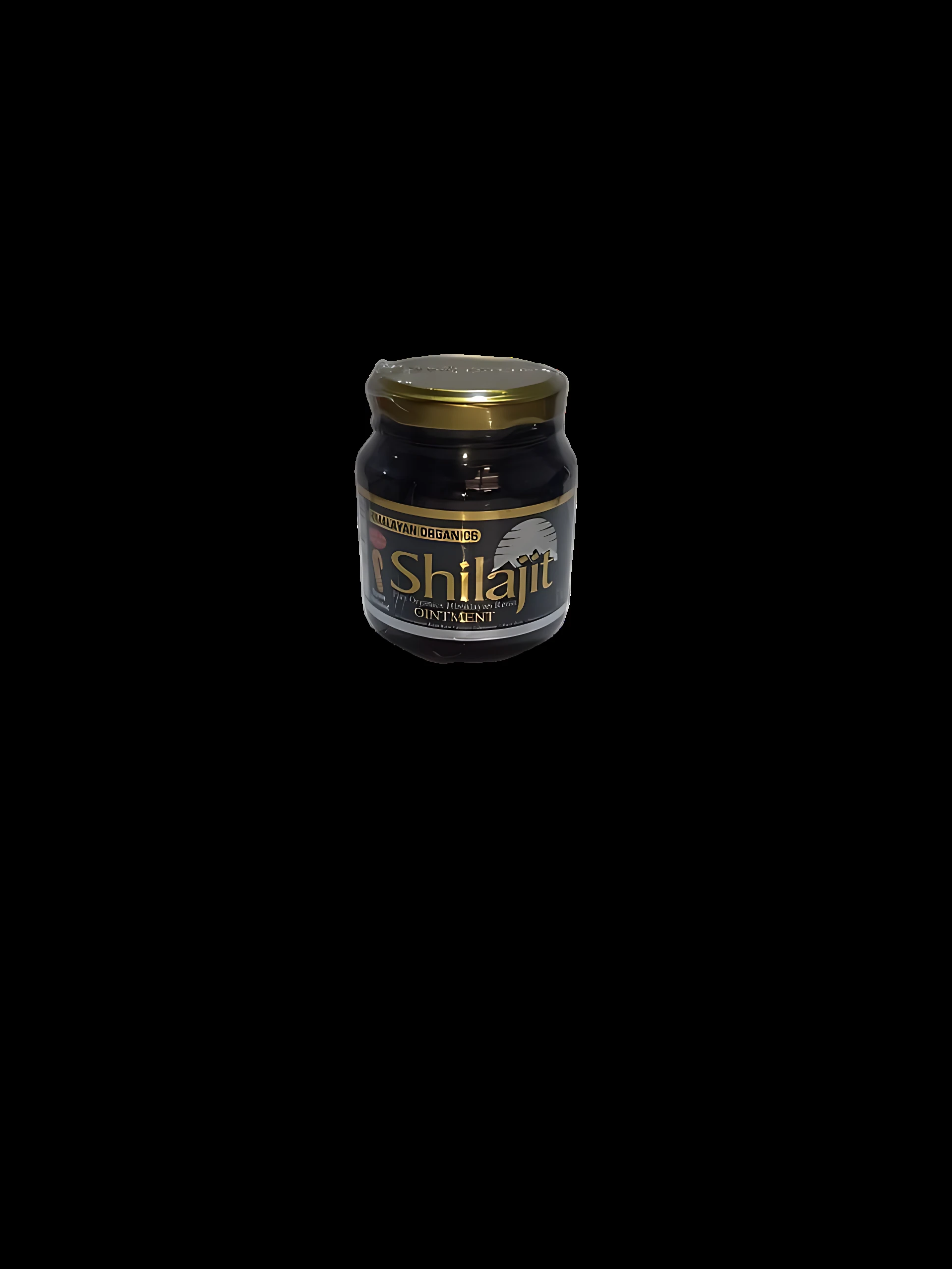 Frasco de Shilajit resina 130g, ungüento con etiqueta dorada y plateada, para energía y vitalidad.