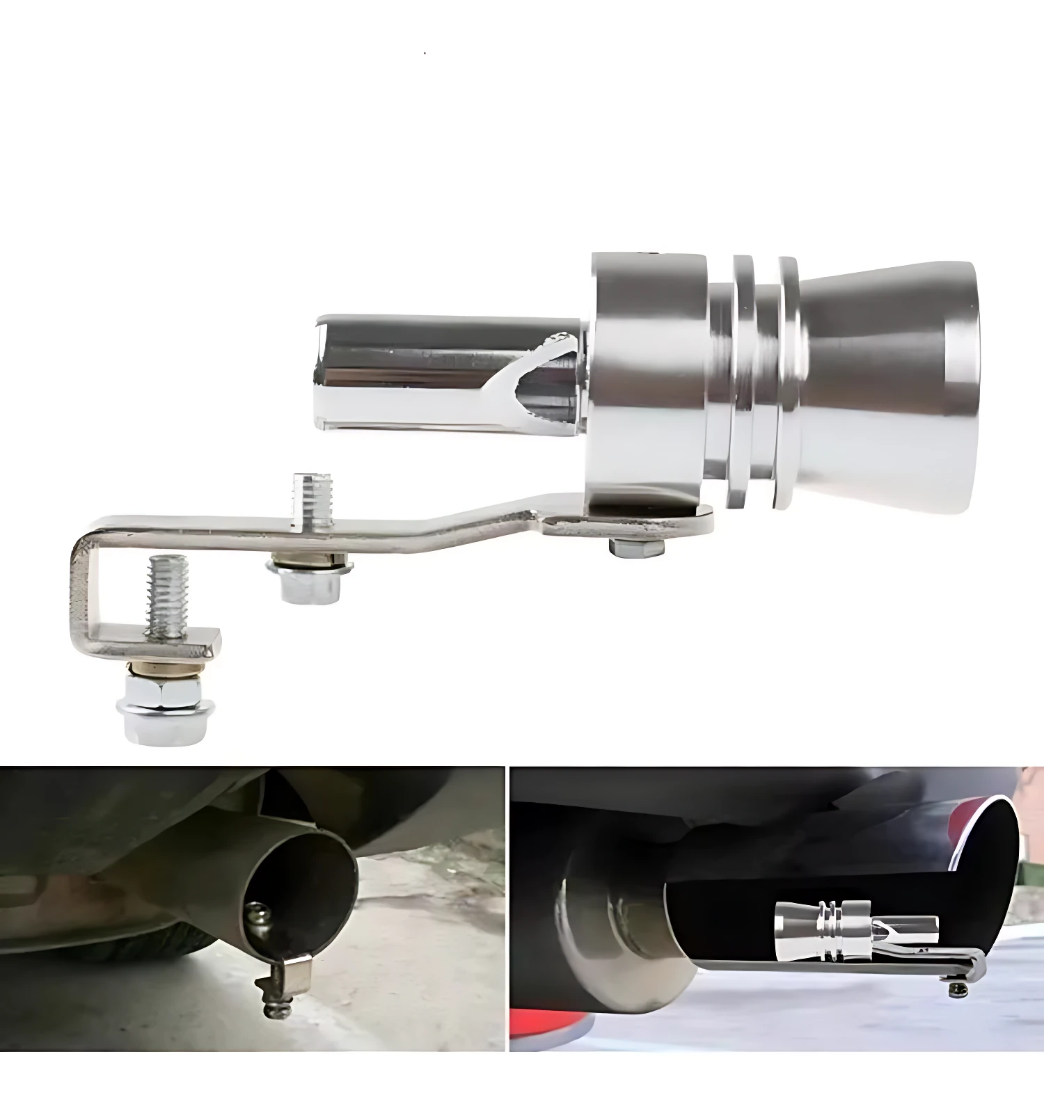 Silbato turbo para coche plateado, simula sonido deportivo, se instala en tubo de escape.