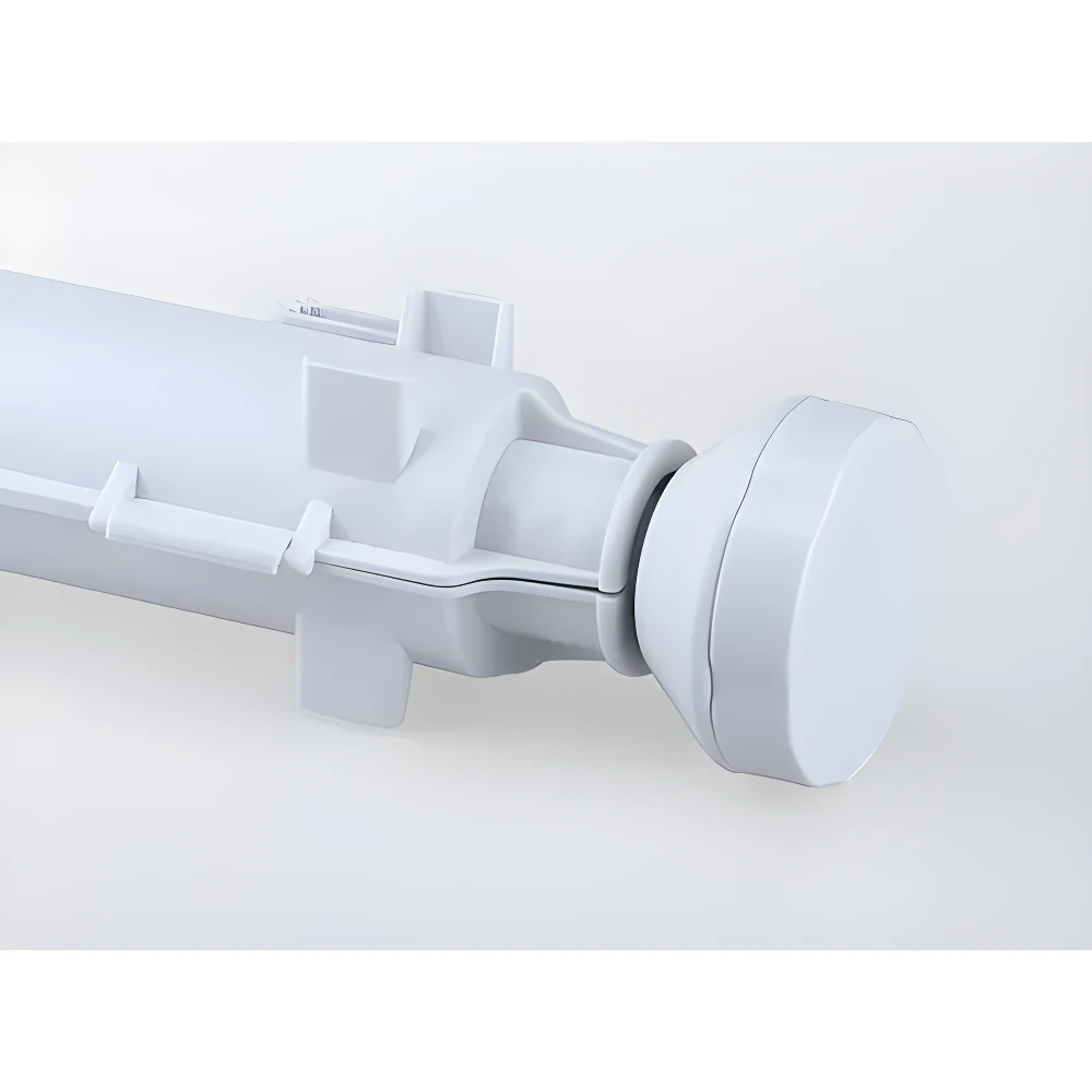 Molde blanco para sushi con detalle de clip lateral y tapa redonda.