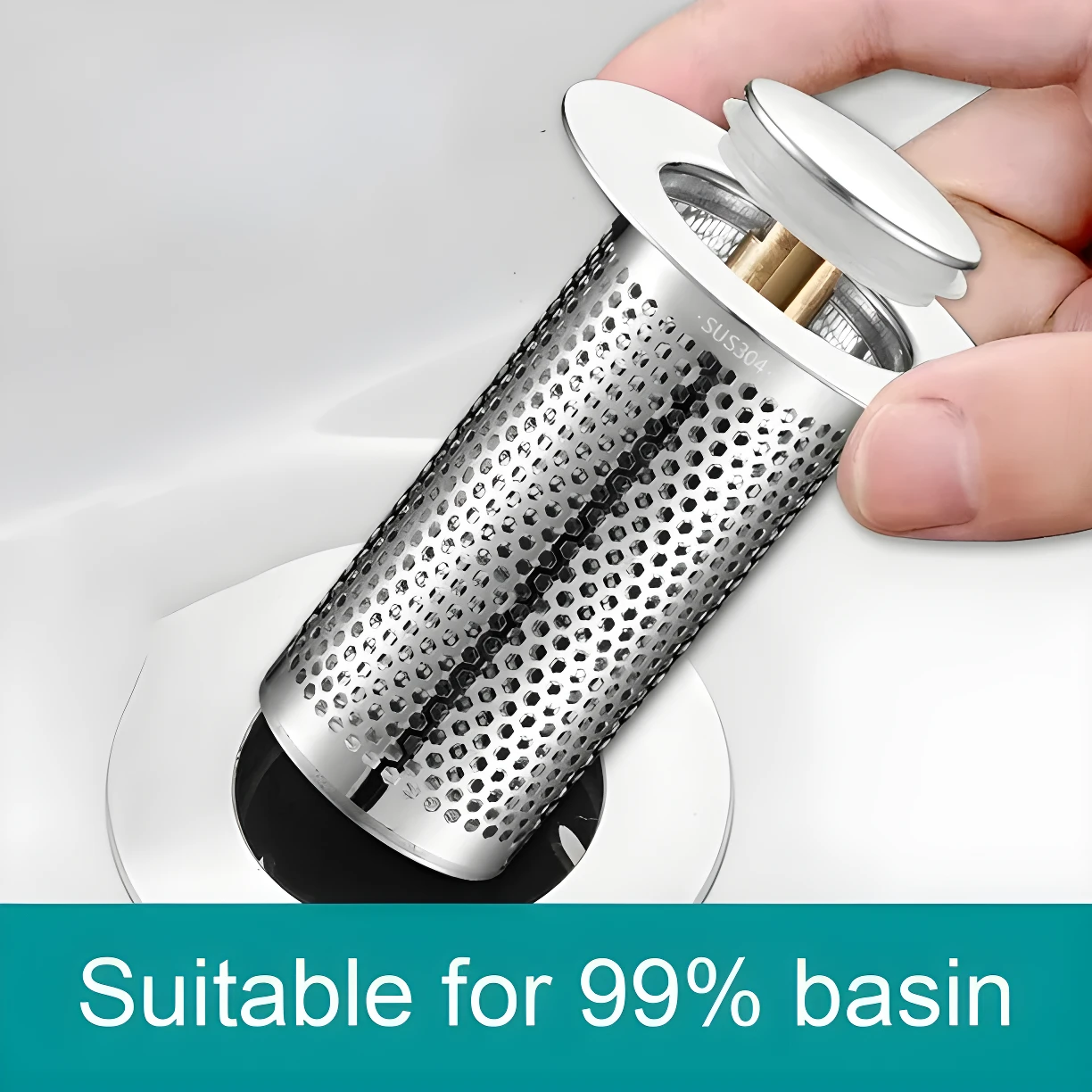 Tapón de desagüe de acero inoxidable SUS304 con filtro para lavamanos, práctico y universal.