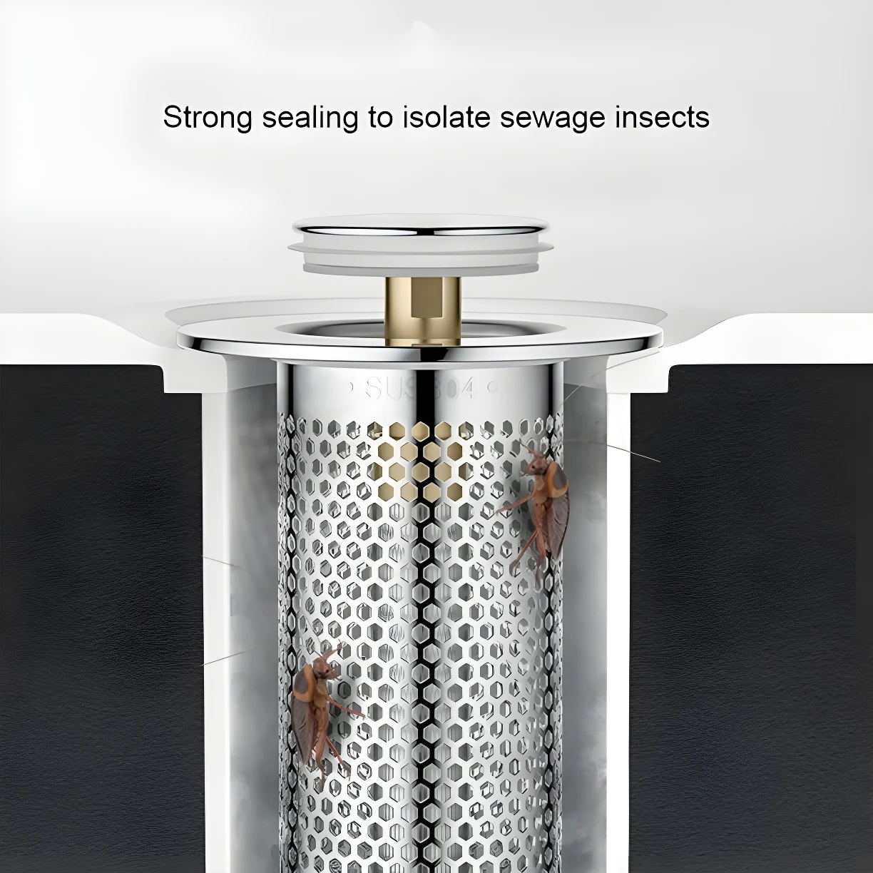 Tapón de desagüe para lavado con filtro SUS304, aísla insectos. Incluye dos tapones.