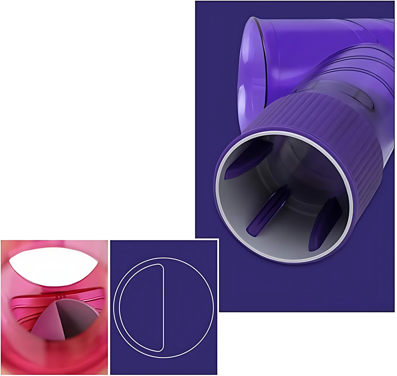 Tubo difusor morado para peinar rizos, con interior gris y tres aspas visibles.