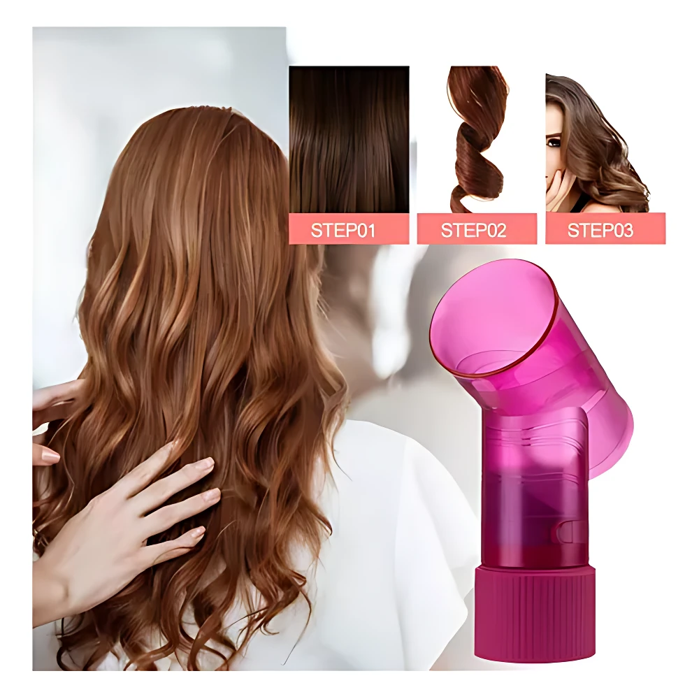 Tubo difusor rosa para secador de cabello. Crea rizos y ondas definidos. Ideal para peinados voluminosos y naturales.