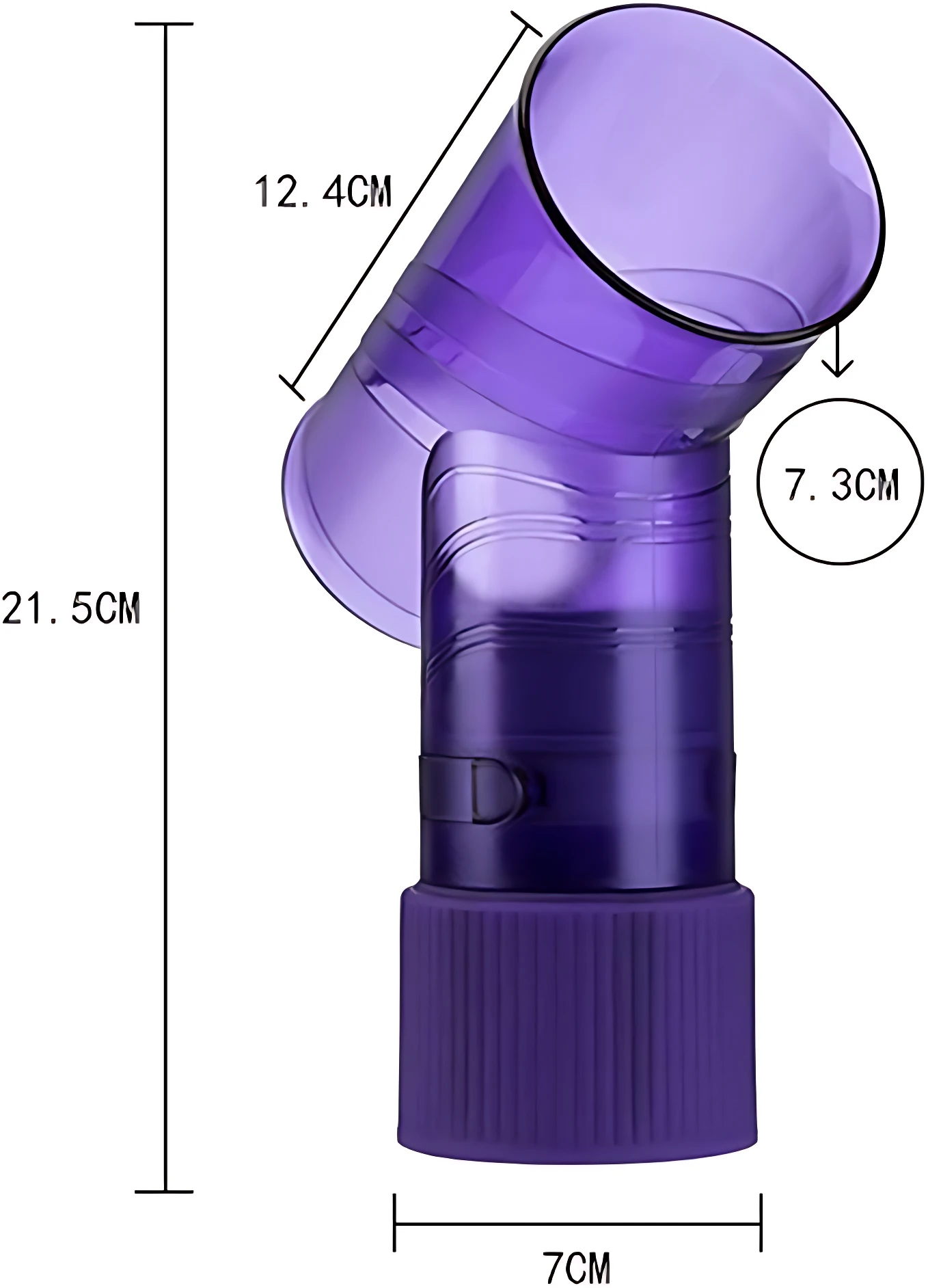 Tubo difusor morado transparente para secador de pelo, 21.5cm alto, ideal para crear rizos y ondas naturales.